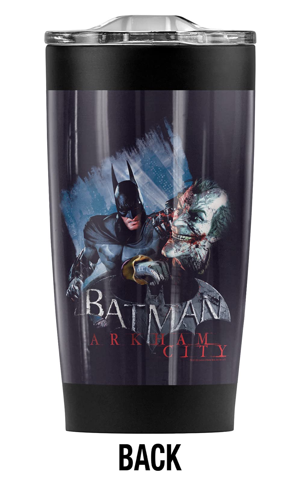 Batman Arkham City Jokes On You Stainless Steel Tumbler 20oz - Vacuum Insulated Travel Mug with Leakproof Lid for Coffee & Cold Drinks - Perfect for Office, Gym & Outdoor Adventures
