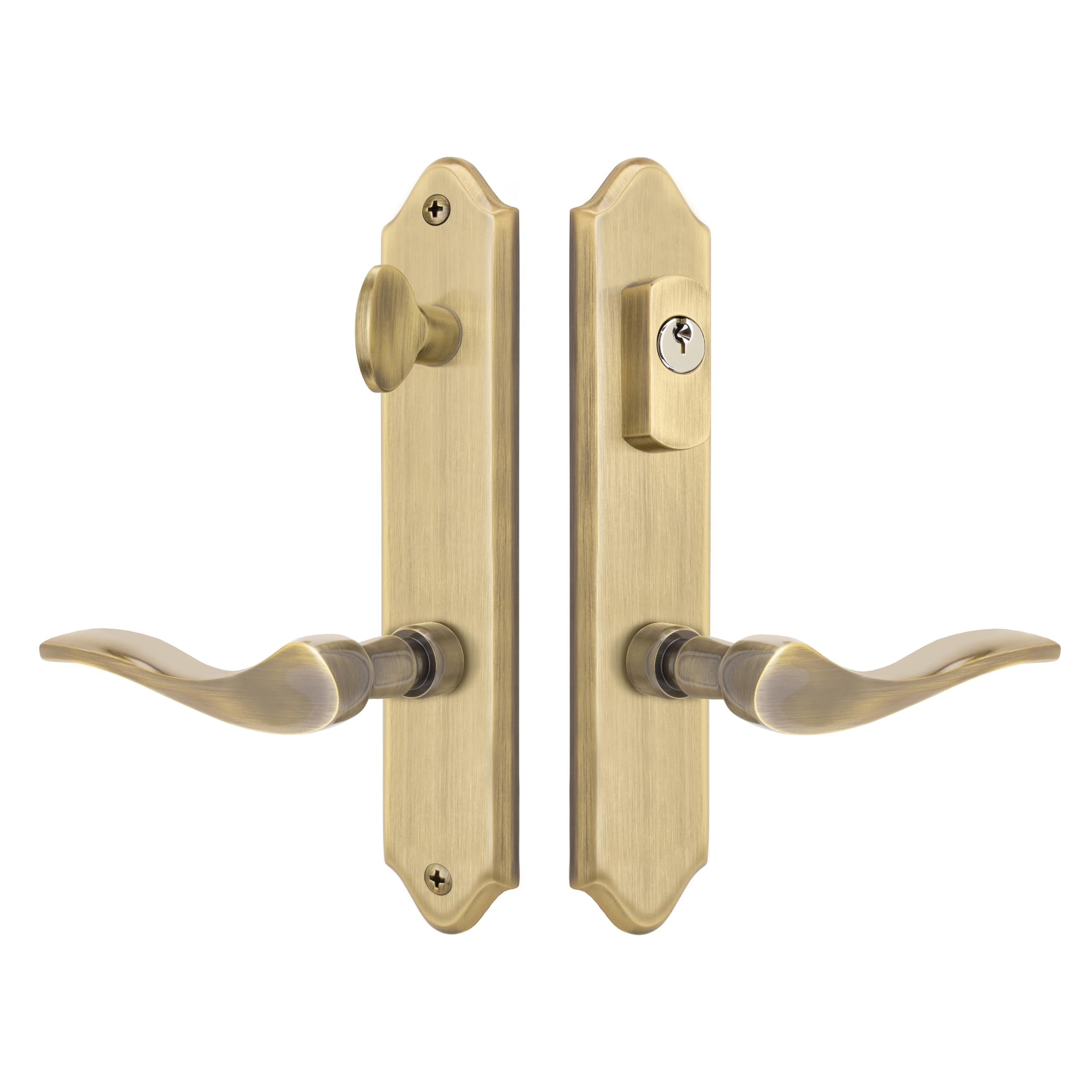 Premium Solid Brass Multipoint Lock Lever Set - SC1 Keyway, Antique Brass Finish, Right-Hand Installation | Secure Entry Door Hardware for Homes & Commercial Buildings