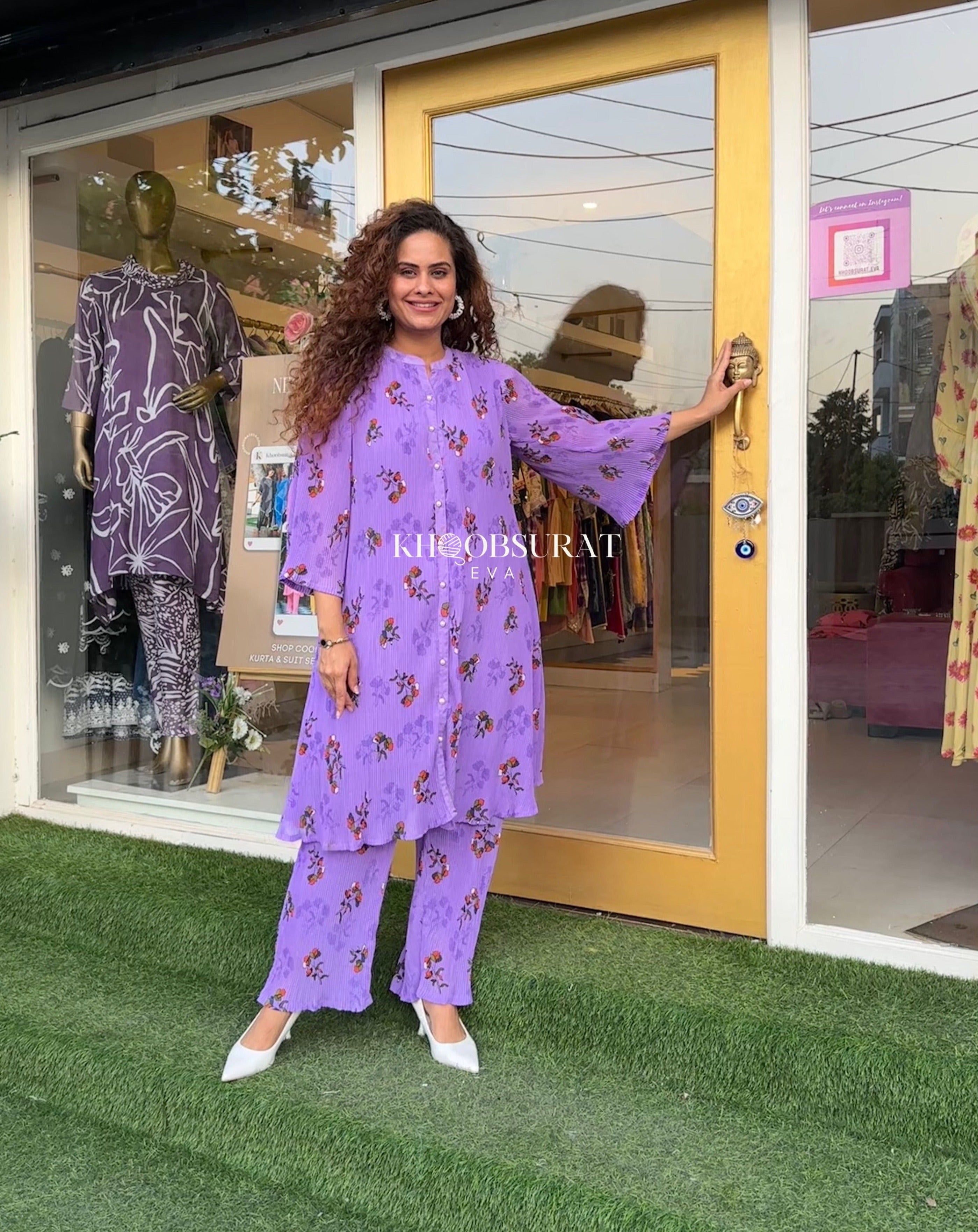 AMOHA Women's Purple 2-Piece Outfit Set - Stylish Matching Top & Bottom for Casual Wear, Date Night & Office Outfits