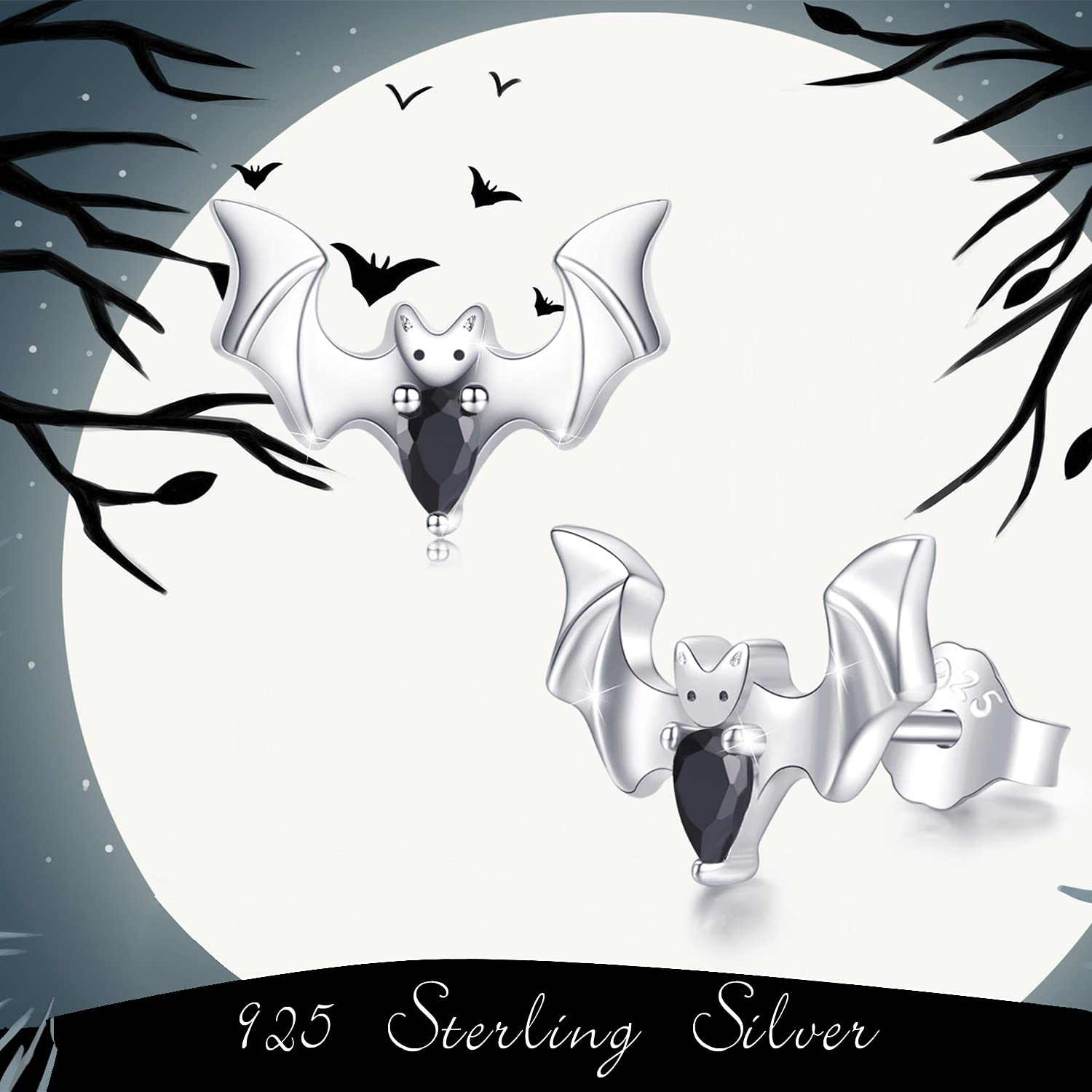Halloween Bat Stud Earrings - S925 Sterling Silver Hypoallergenic Jewelry | Cute Animal Earrings for Women, Girls, Girlfriend, Wife & Daughter | Perfect for Costume Parties, Gothic Fashion & Everyday Wear