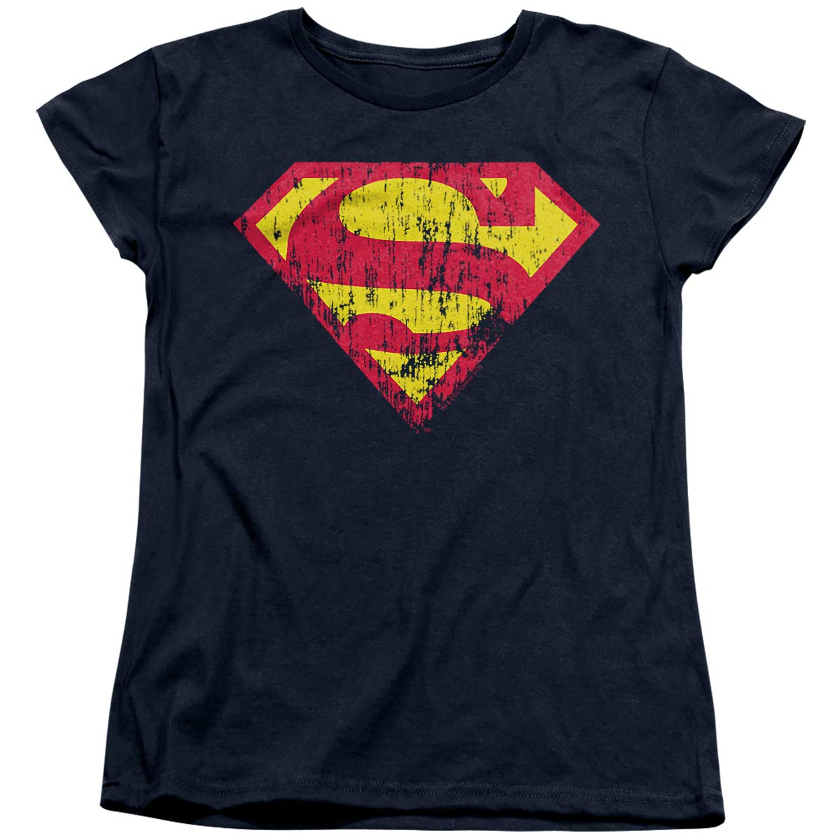 Superman Classic Logo Distressed Women's T-Shirt | Vintage Superhero Graphic Tee for Casual Wear & Cosplay