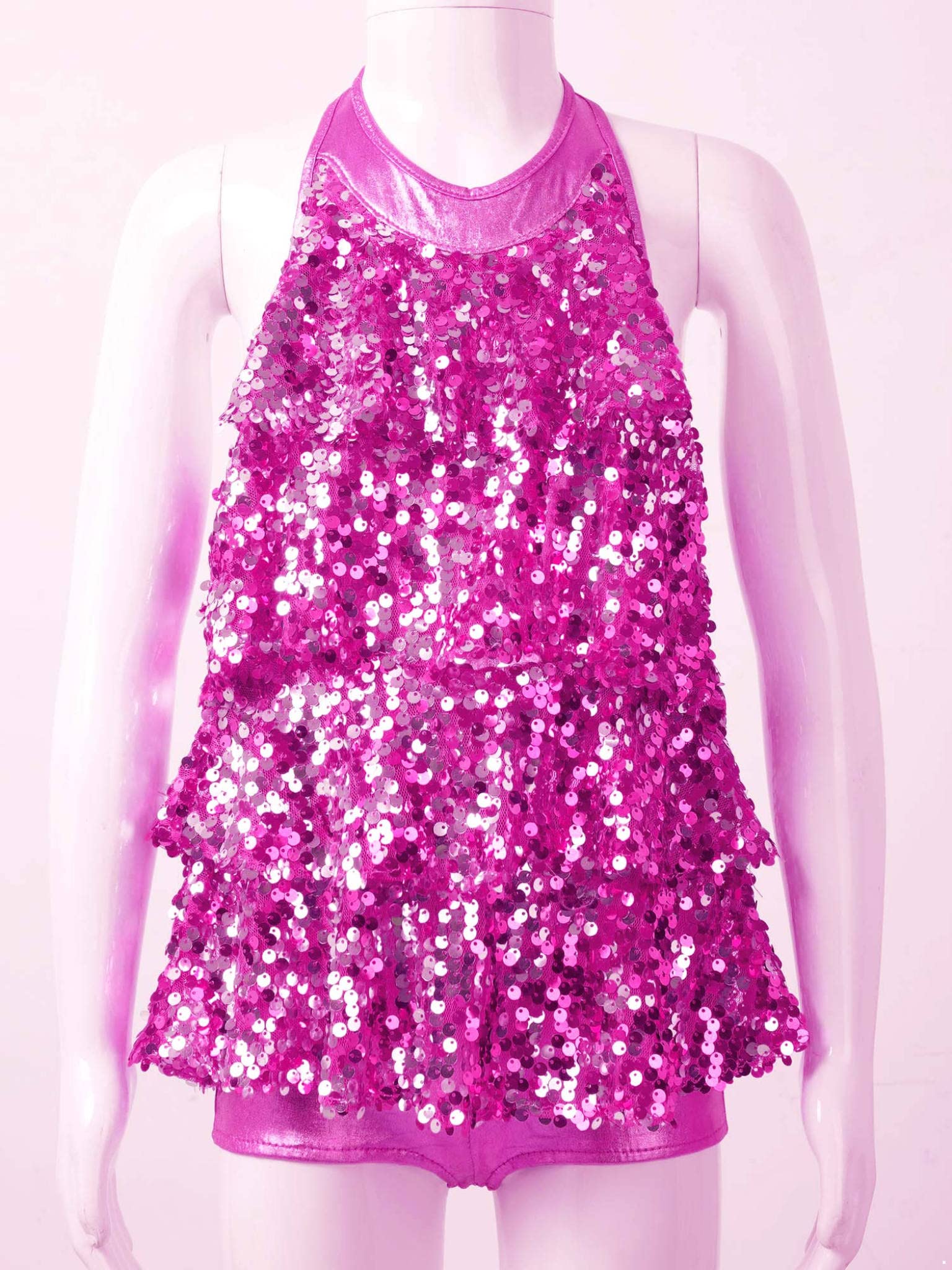 Sparkly Girls Halter-Neck Backless Dance Dress with Tassels - Latin Jazz Samba Tango Costume for Kids | Perfect for Dance Performances, Competitions & Recitals