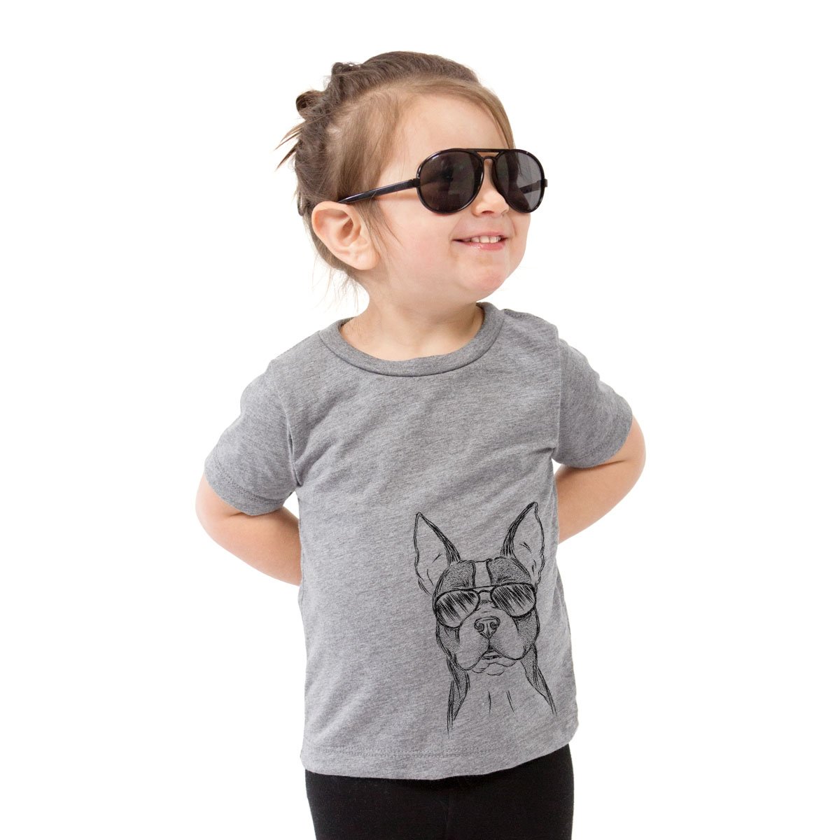 Scout The Boston Terrier Dog Youth Unisex Crewneck Sweatshirt - Small Grey - Cute Kids Apparel for School, Playdates & Family Outings