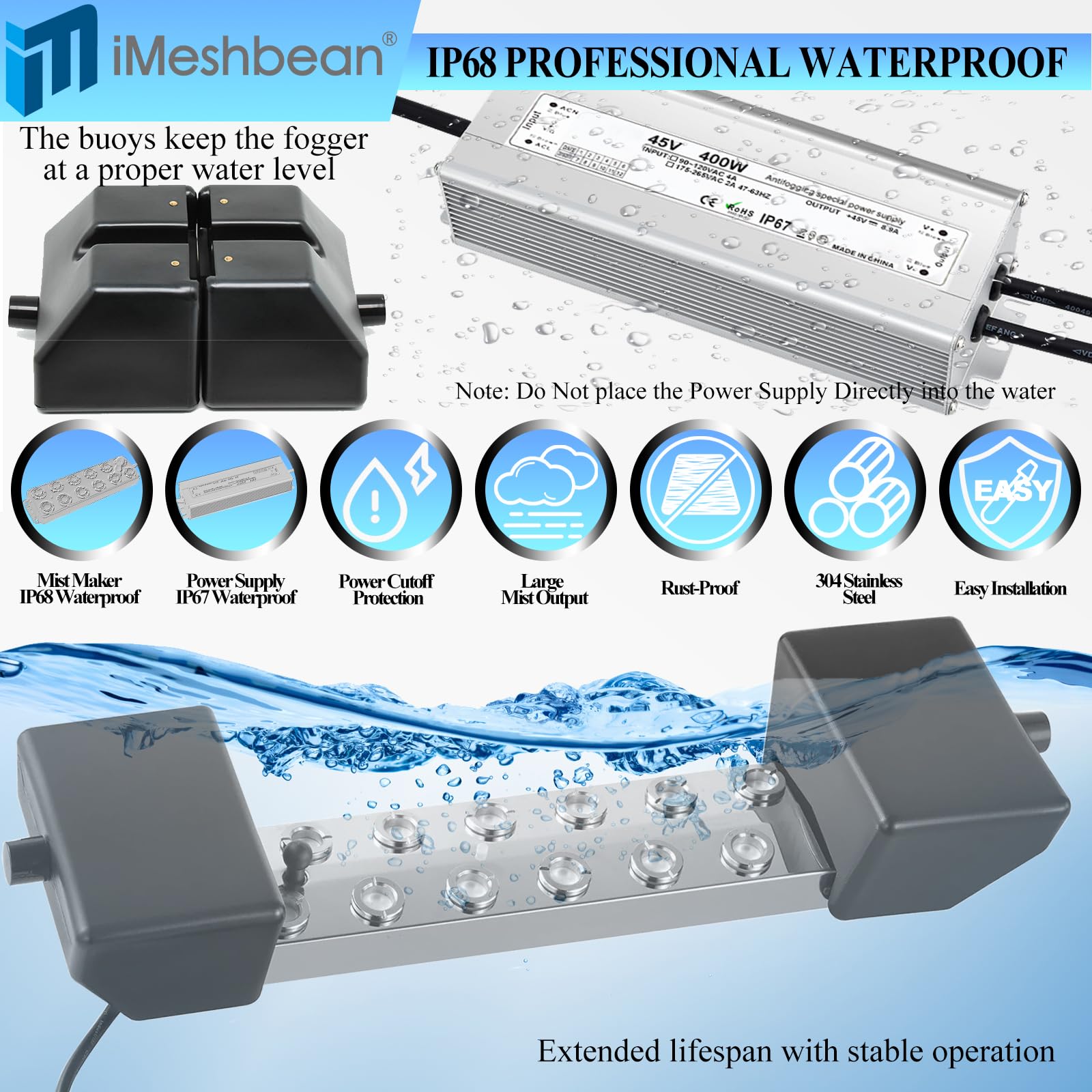 12-Head Ultrasonic Mist Maker Fogger - 9000mL/H High Output, 400W with Buoy & IP67 Waterproof Power Supply - Perfect for Ponds, Greenhouses, Rock Gardens, Lawn Misting & Halloween Decorations - Creates Magical Atmosphere for Parties, Weddings & Home Landscaping