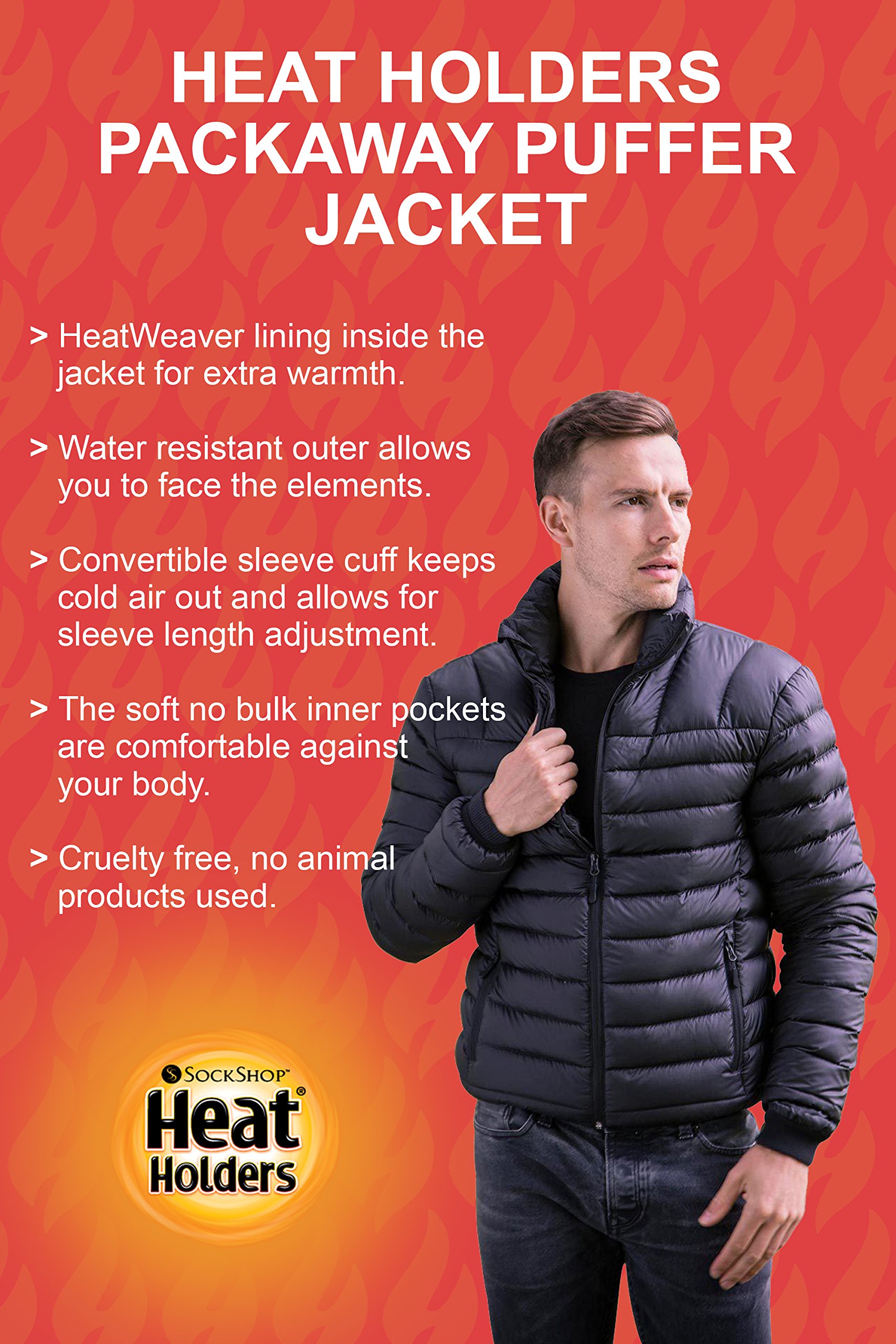 Heat Holders Men's Winter Waterproof Fleece Insulated Puffer Jacket - Lightweight Packable Cold Weather Coat for Outdoor Activities, Hiking & Snow Sports