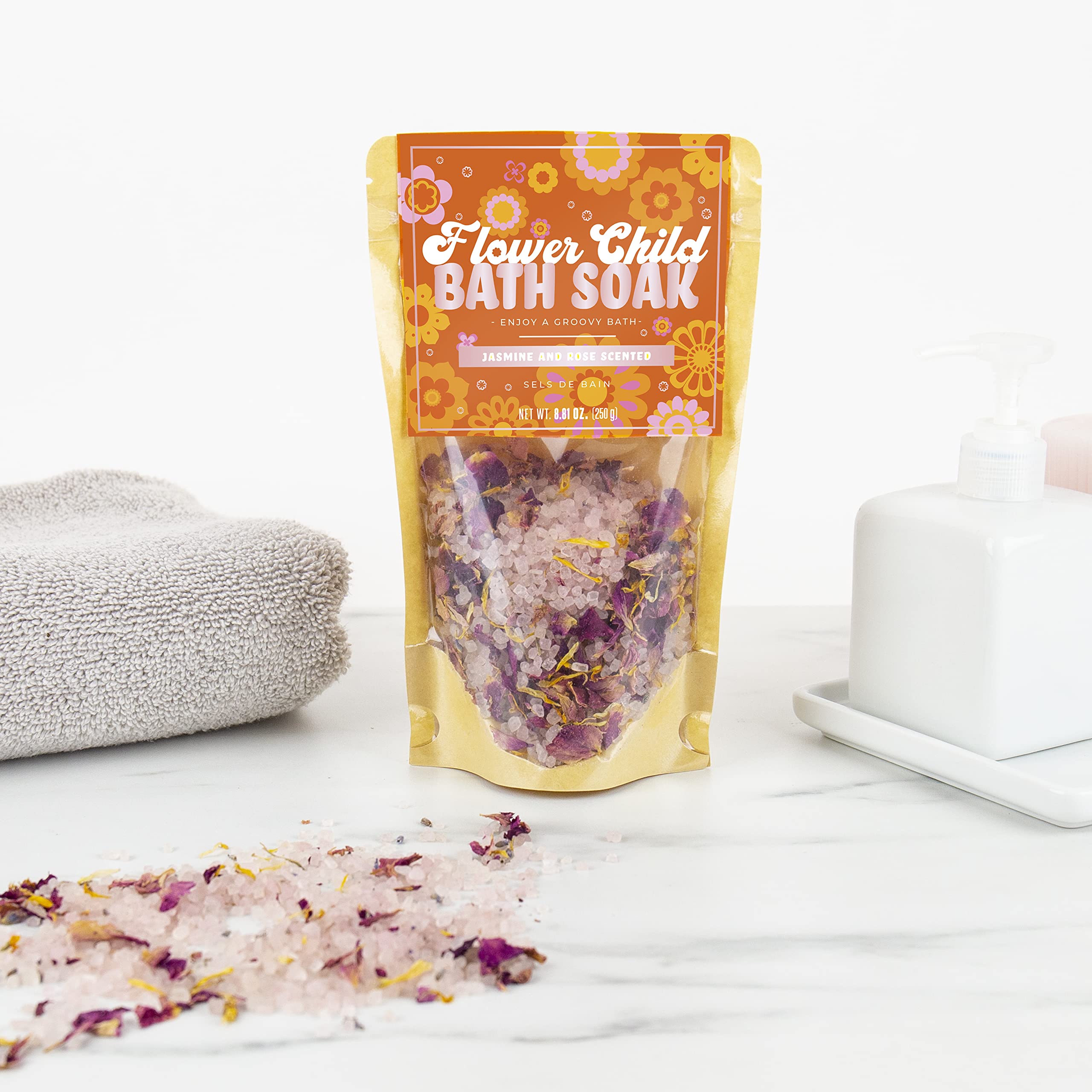 Flower Child Bath Soak by Gift Republic - Natural Relaxing Herbal Bath Salts for Women - Perfect for Spa Nights, Self-Care & Stress Relief