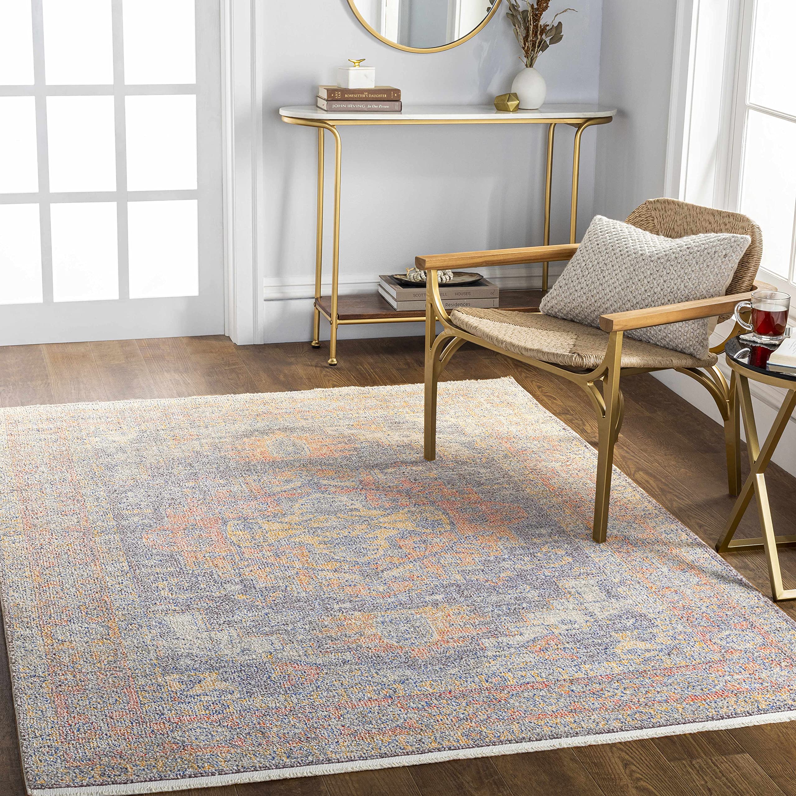 Hauteloom Choi Modern Area Rug - Soft Blue, Gray, Pink - 5'3