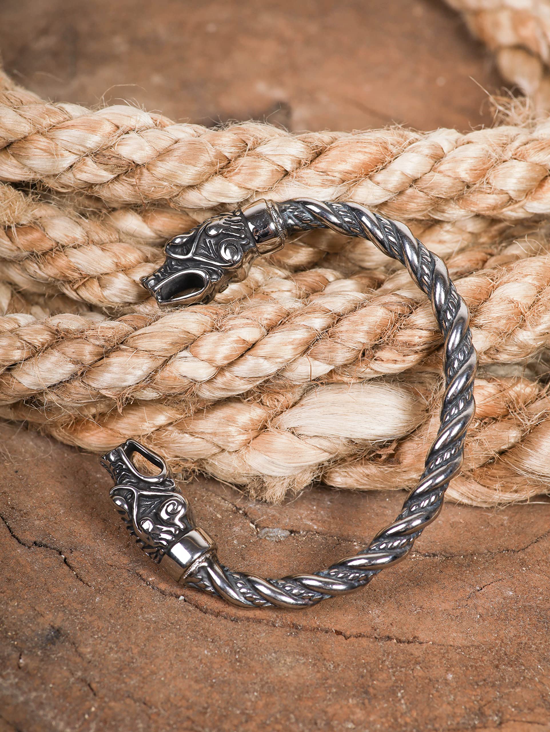 HAQUIL Stainless Steel Viking Twisted Cuff Bracelet for Men - Norse Arm Ring Jewelry Gift - Perfect for Viking Lovers, Cosplay, and Medieval Reenactments