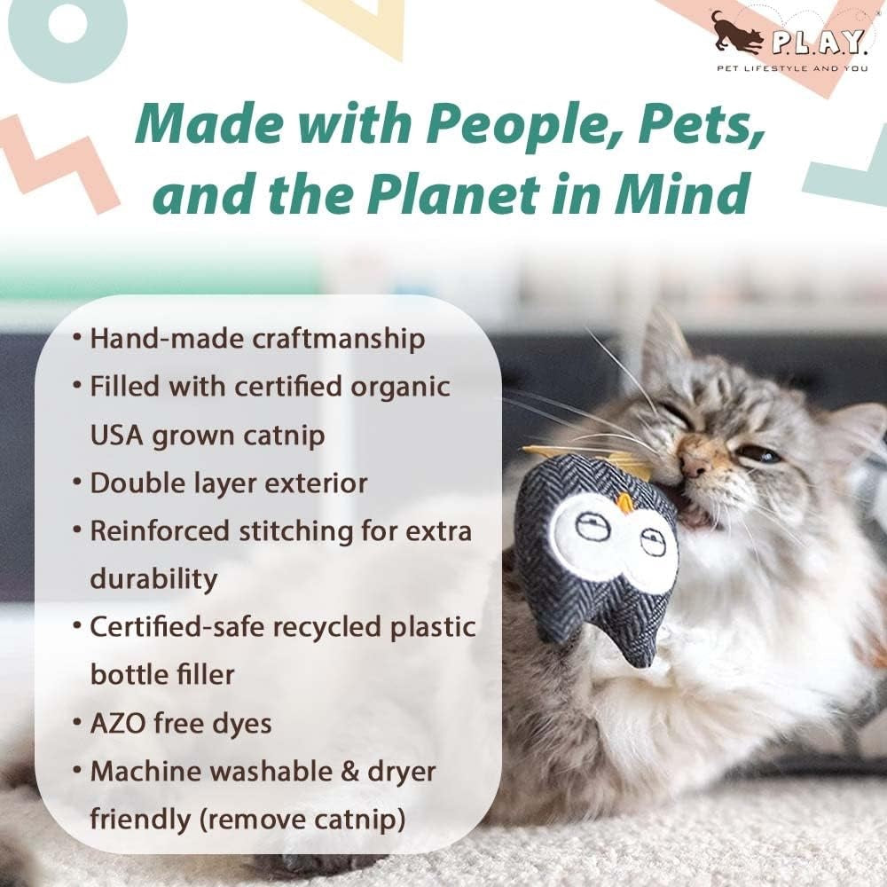 Interactive Cat Toys with Feathers - 3 Pack Owl Design for Play & Exercise - Perfect for Indoor Cats & Kittens (Playtime, Training, Hunting Instincts)