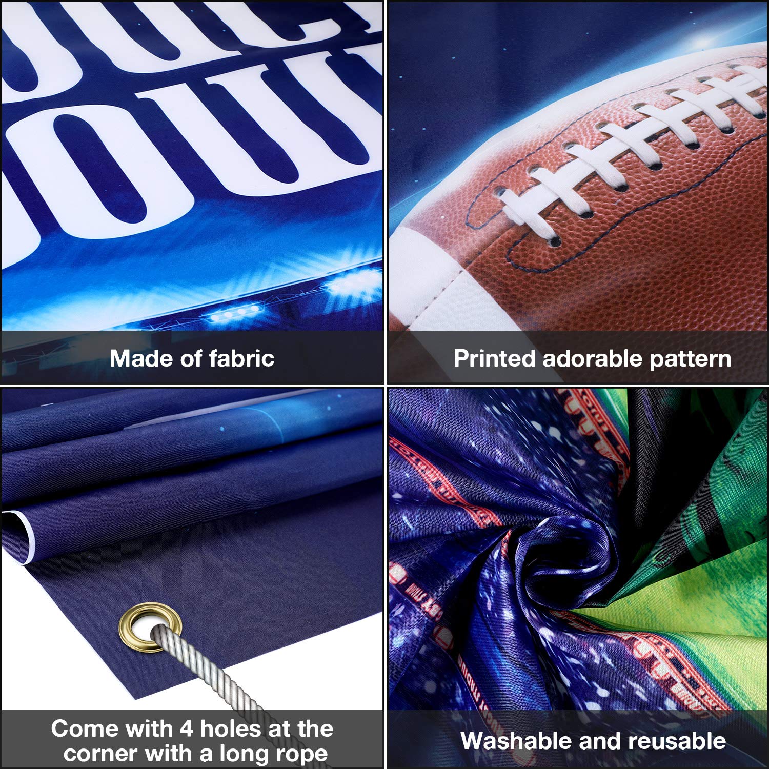 Football Party Decorations - Large Fabric Football Scene Backdrop for Touchdown Party, Photo Booth Background & Field Banner - Perfect for Football Themed Birthday, Super Bowl, Tailgate & Game Day Decor