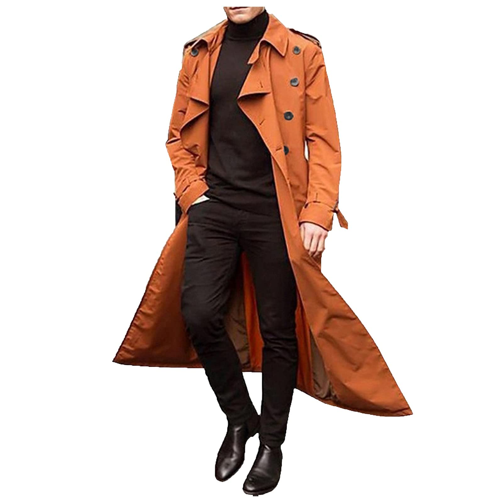 Men's Double Breasted Trench Coat with Belt - Waterproof Long Overcoat for Autumn & Winter - Loose Fit Casual Jacket for Office, Travel & Outdoor Activities