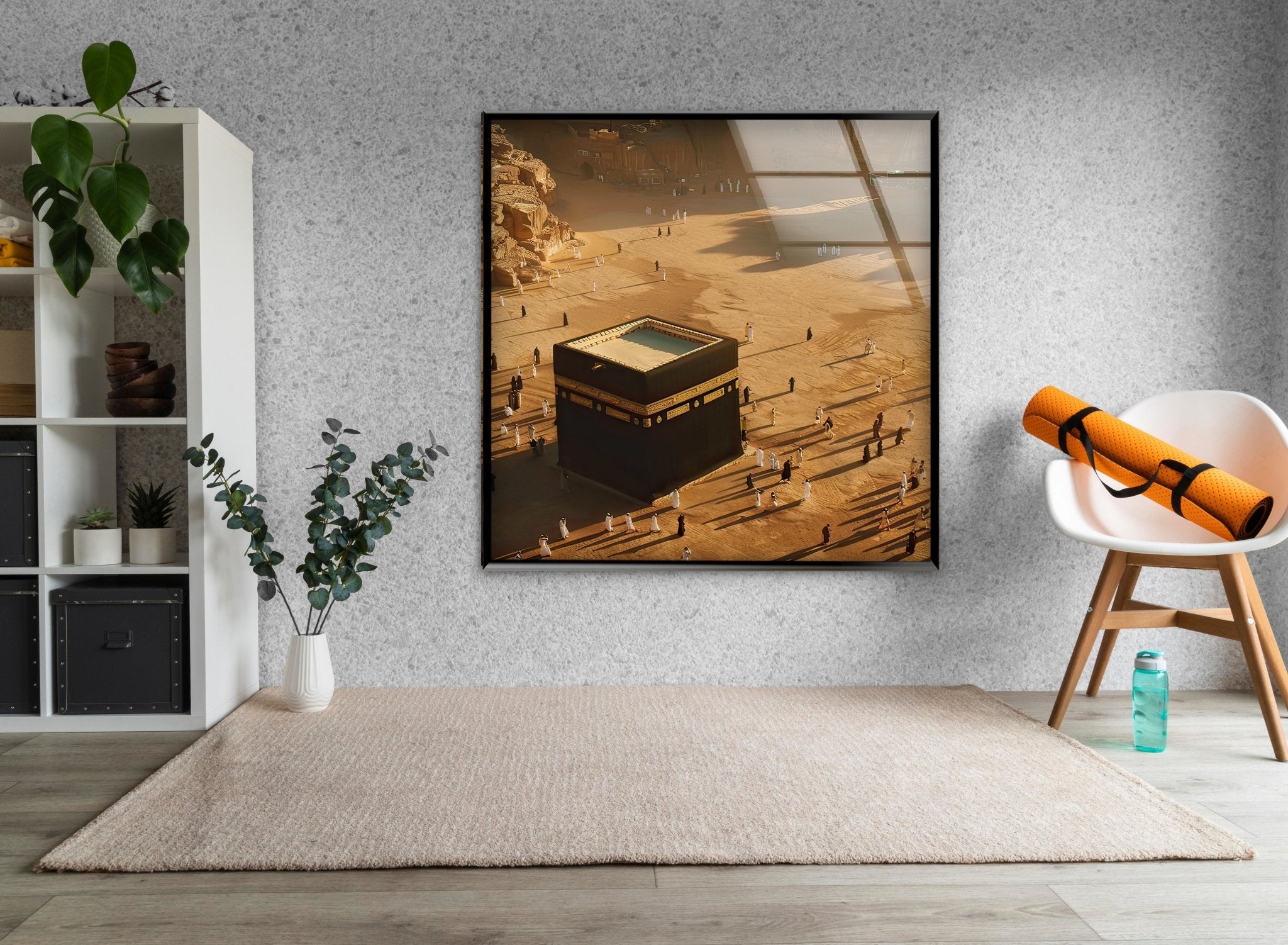 Stunning Aerial View Kaaba Glass Wall Art - Islamic Home Decor for Living Room, Mosque & Office - Perfect Muslim Gift for Eid & Ramadan