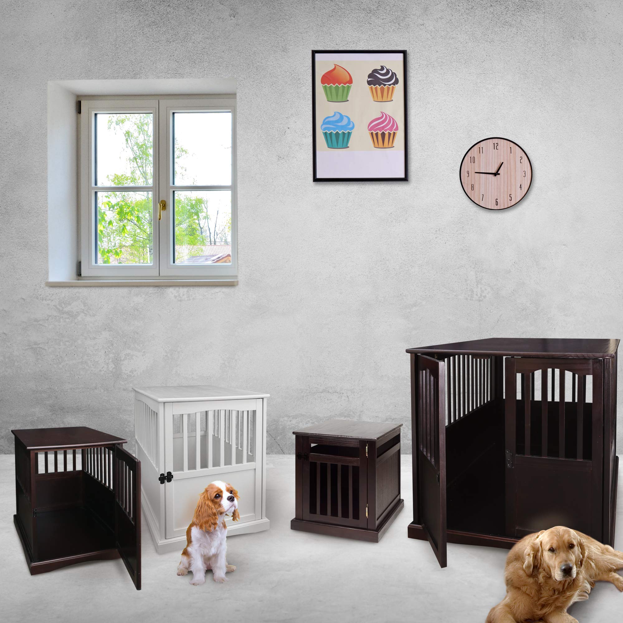 Extra Large Wooden Pet Crate & End Table in Espresso Finish - Stylish Furniture for Dogs & Cats - Perfect for Living Room, Bedroom or Office Decor