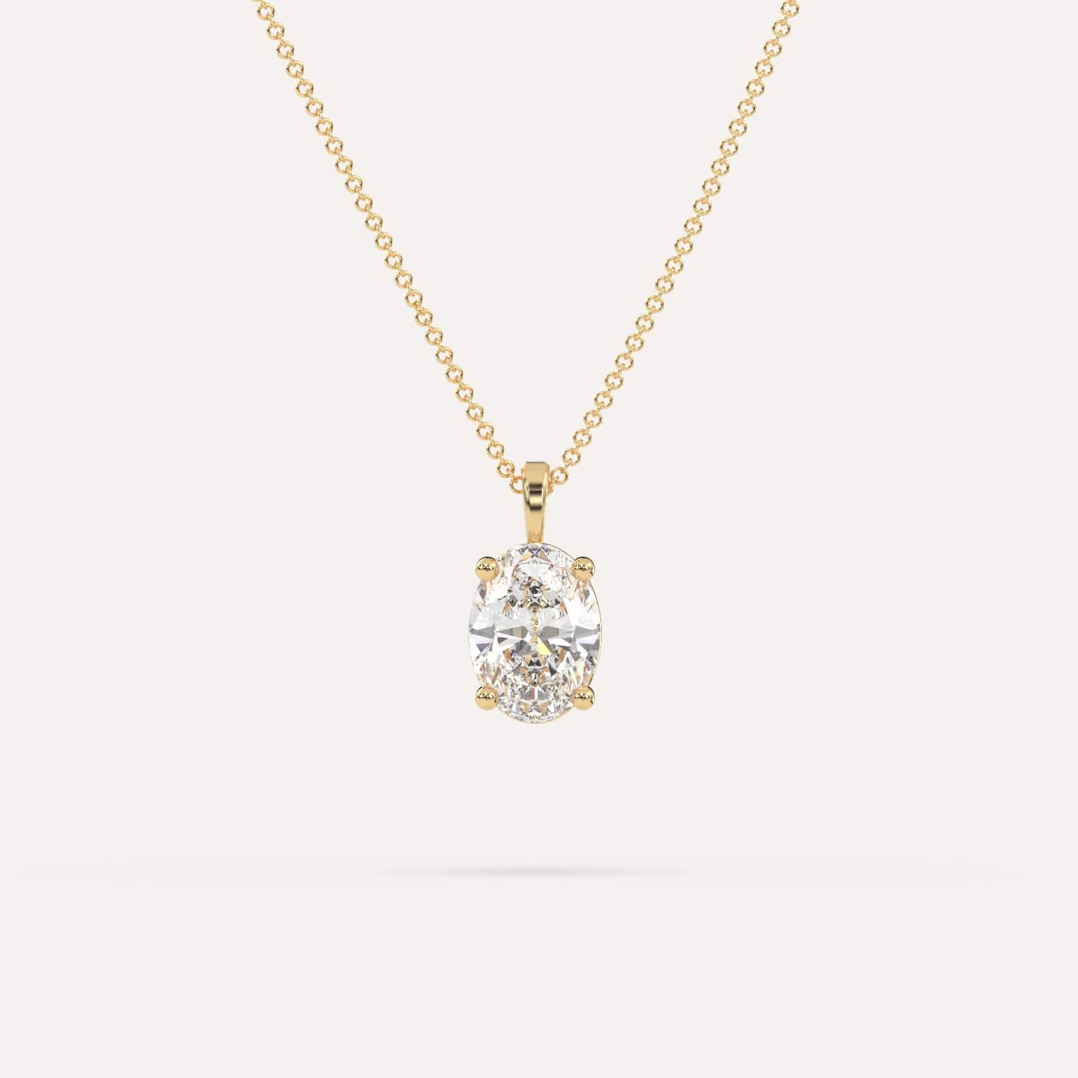 2 Carat Oval Diamond Pendant Necklace for Women - 14K White Gold Solitaire Necklace - Elegant Jewelry Gift for Anniversary, Valentine's Day & Special Occasions