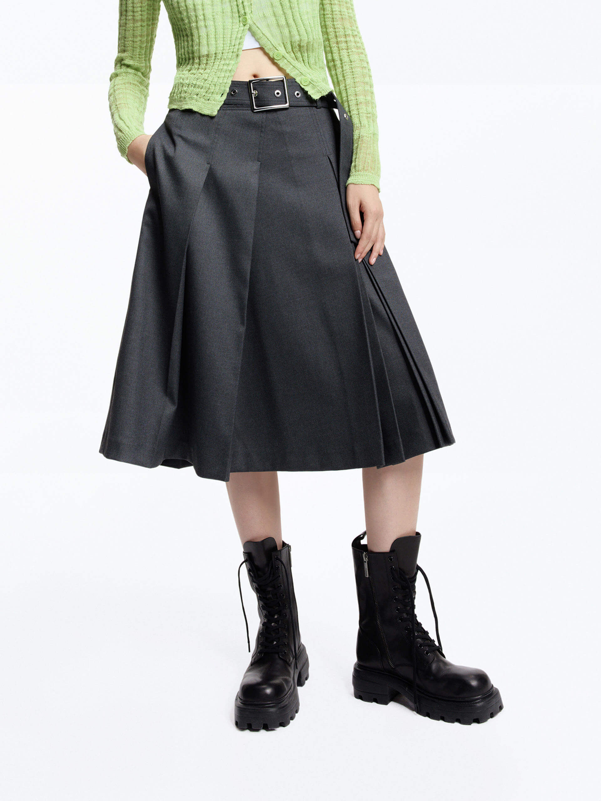 Stylish Irregular Pleated Midi Skirt for Women - Trendy A-Line Flowy Skirt with Asymmetric Hem - Perfect for Casual Outfits, Office Wear & Date Nights