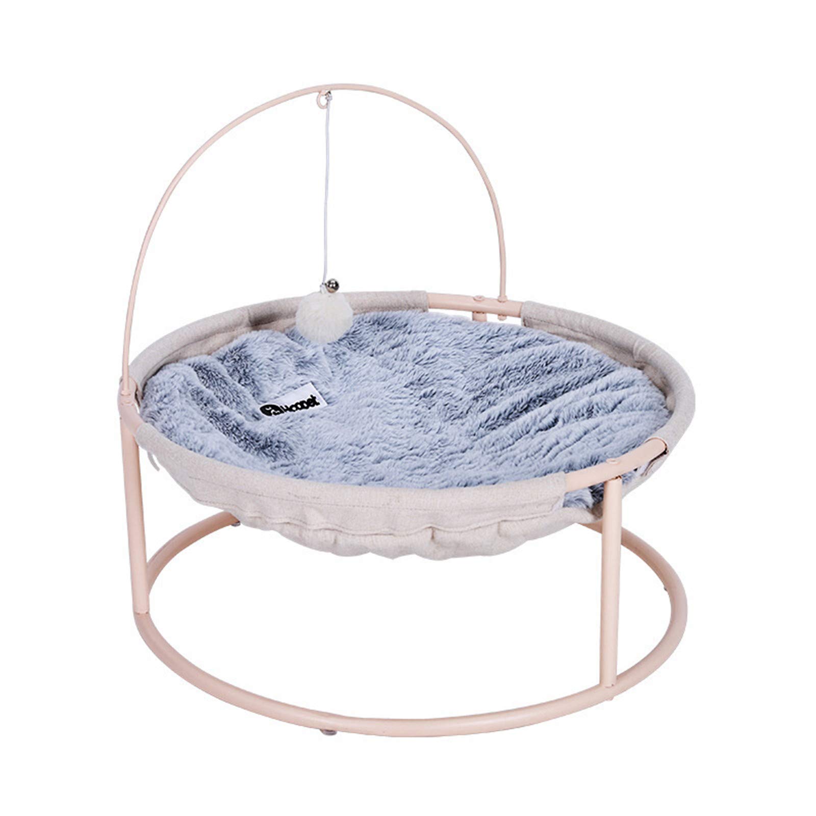 Lucky Indoor Pet Cat Dog Bed - Warm Round Cradle Lounger & Elevated Hammock with Removable Washable Plush Cushion (Beige) - Perfect for Small Dogs & Cats in Living Room, Bedroom or Pet House