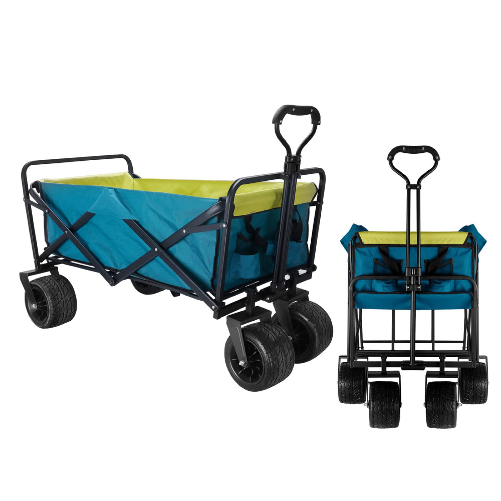 Heavy Duty Folding Garden Wagon with Seat Belt - 176 Lbs Capacity Canvas Shopping Cart for Groceries, Camping & Picnic - Adjustable Handle Beach Cart for Outdoor Activities, Park Trips and Farmers Market