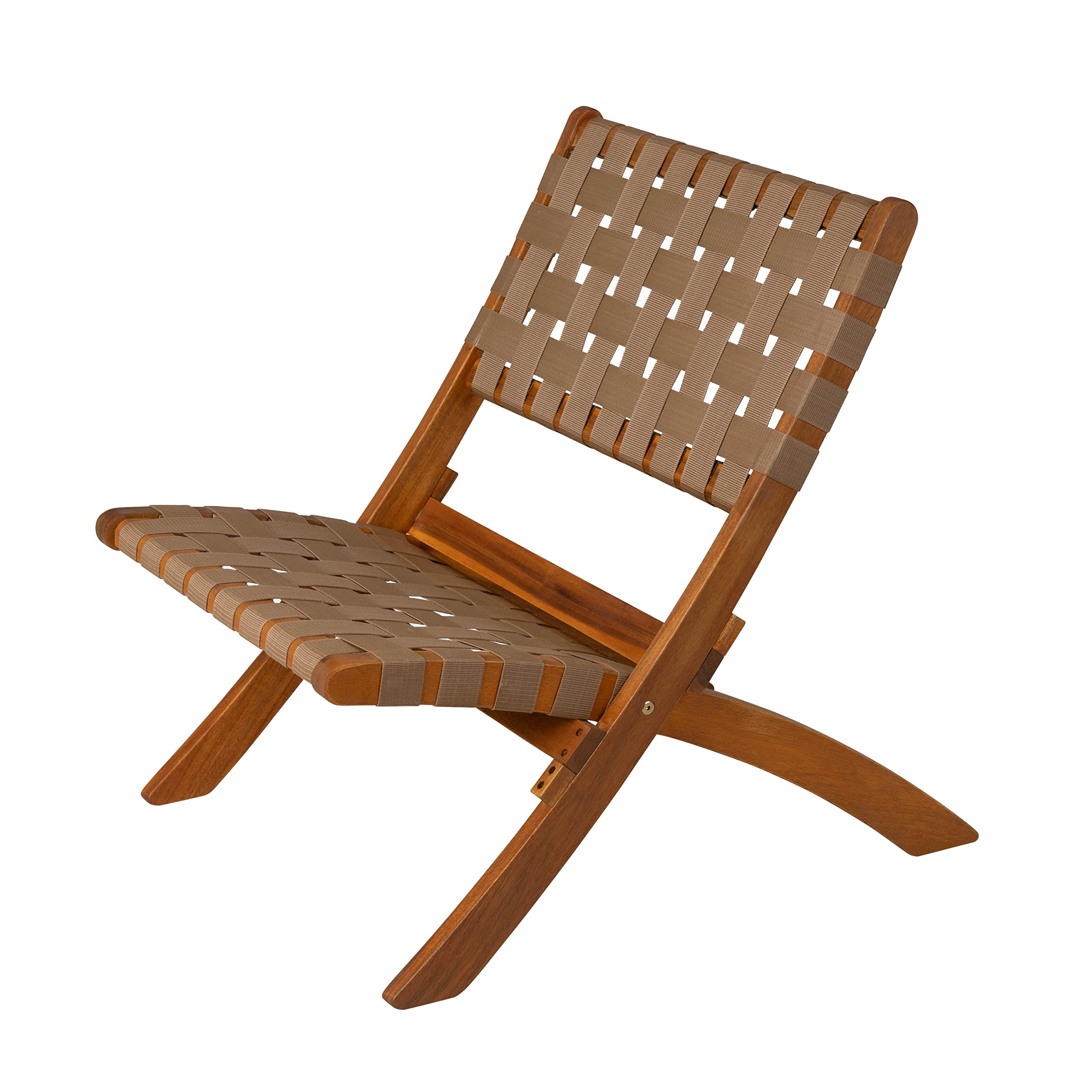 Patio Sense 64098 Sava Indoor Outdoor Folding Chair - Portable Low Profile Acacia Wood Frame with Woven Seat & Back - Perfect for Porch, Garden, Fishing, Camping & Sporting Events - Brown Webbing