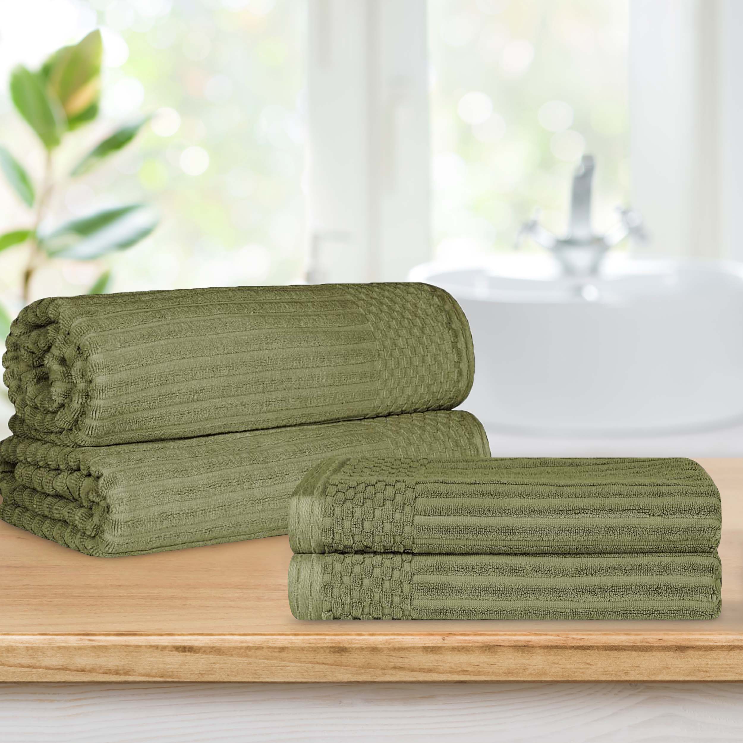 Premium Soho Ribbed Textured Cotton Bath Towel Set - Ultra Absorbent & Quick Dry - Luxury Spa & Bathroom Towels for Hotel, Home, Gym Use