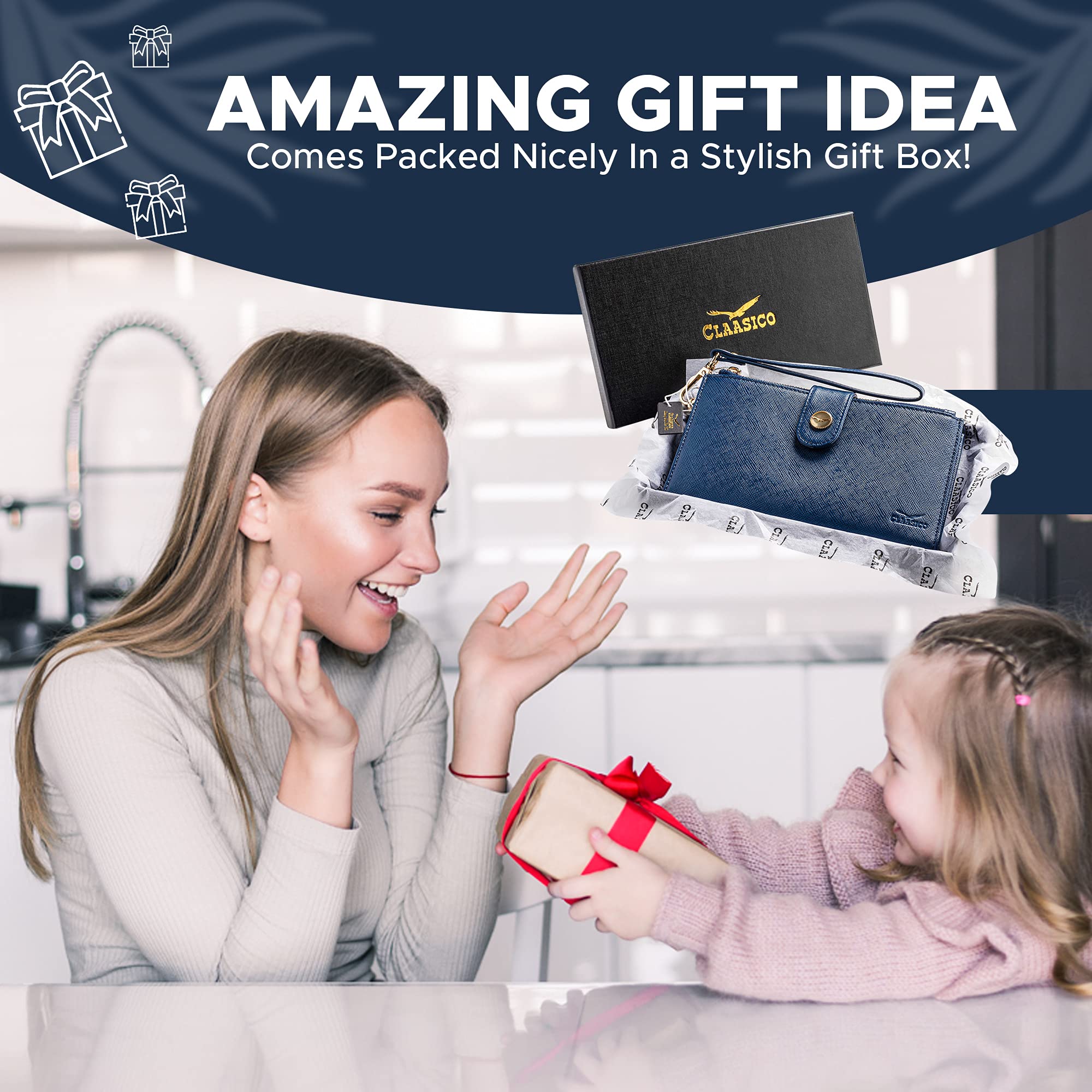 Women's RFID Wristlet Wallet Phone Holder - Gift Box for Travel & Shopping
