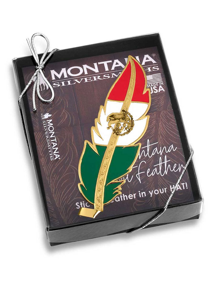 Montana Silversmiths HF5458MXG Gold Mexico Flag Hat Feather - Western Cowboy Hat Accessory for Rodeo, Country Music Festivals & Patriotic Events