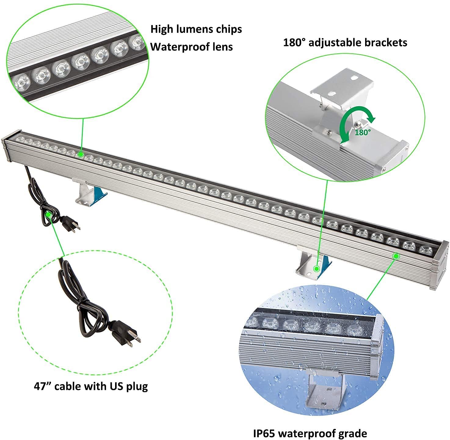 108W RGB Wall Washer Light Bar - 39.4 Inch Waterproof IP65 Linear Lighting for Indoor/Outdoor Use - Perfect for Christmas Decor, Bridge Illumination & Billboard Lighting