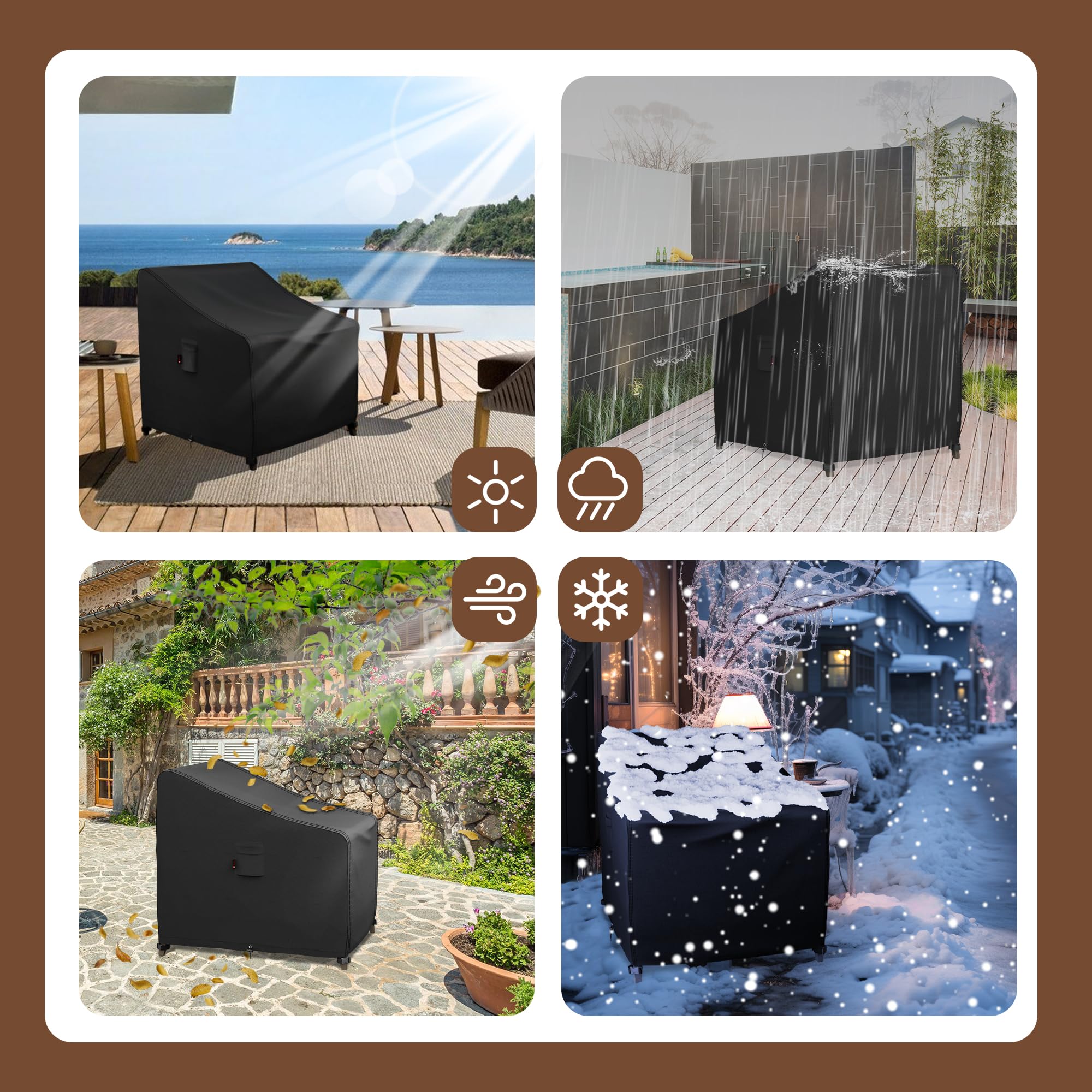 Waterproof Outdoor Chair Covers 33x34x31 Inch - 2 Pack Heavy Duty Patio Furniture Protection Covers for All Weather, Windproof & UV Resistant - Perfect for Garden, Deck, Poolside and Backyard Use