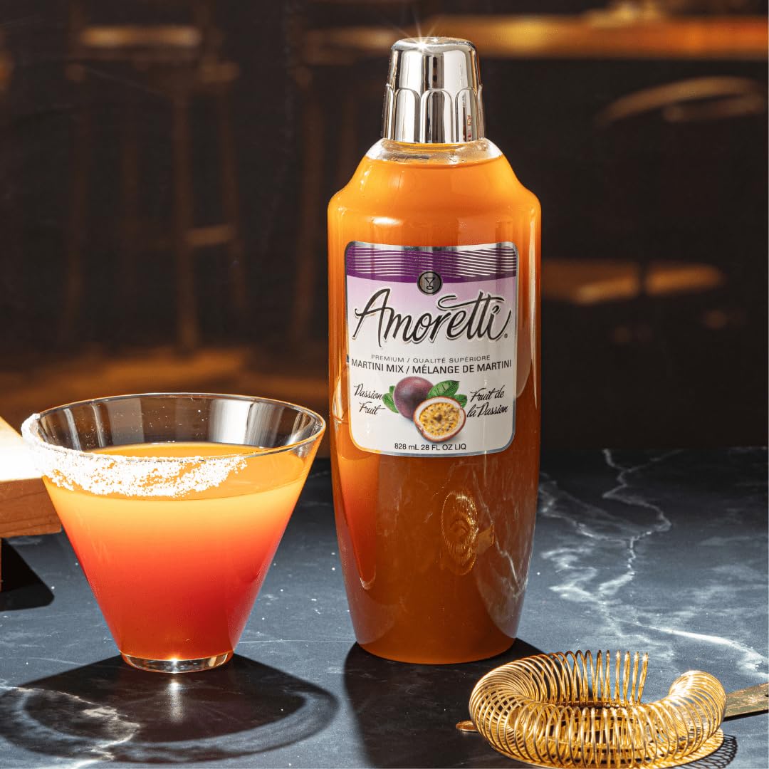 Amoretti Premium Passion Fruit Martini Mix - 28 oz Bottle (7 Servings) | Real Fruit, Gluten Free, Vegan & Kosher Cocktail Mixer | Perfect for Home Bars, Parties & Tropical Themed Events