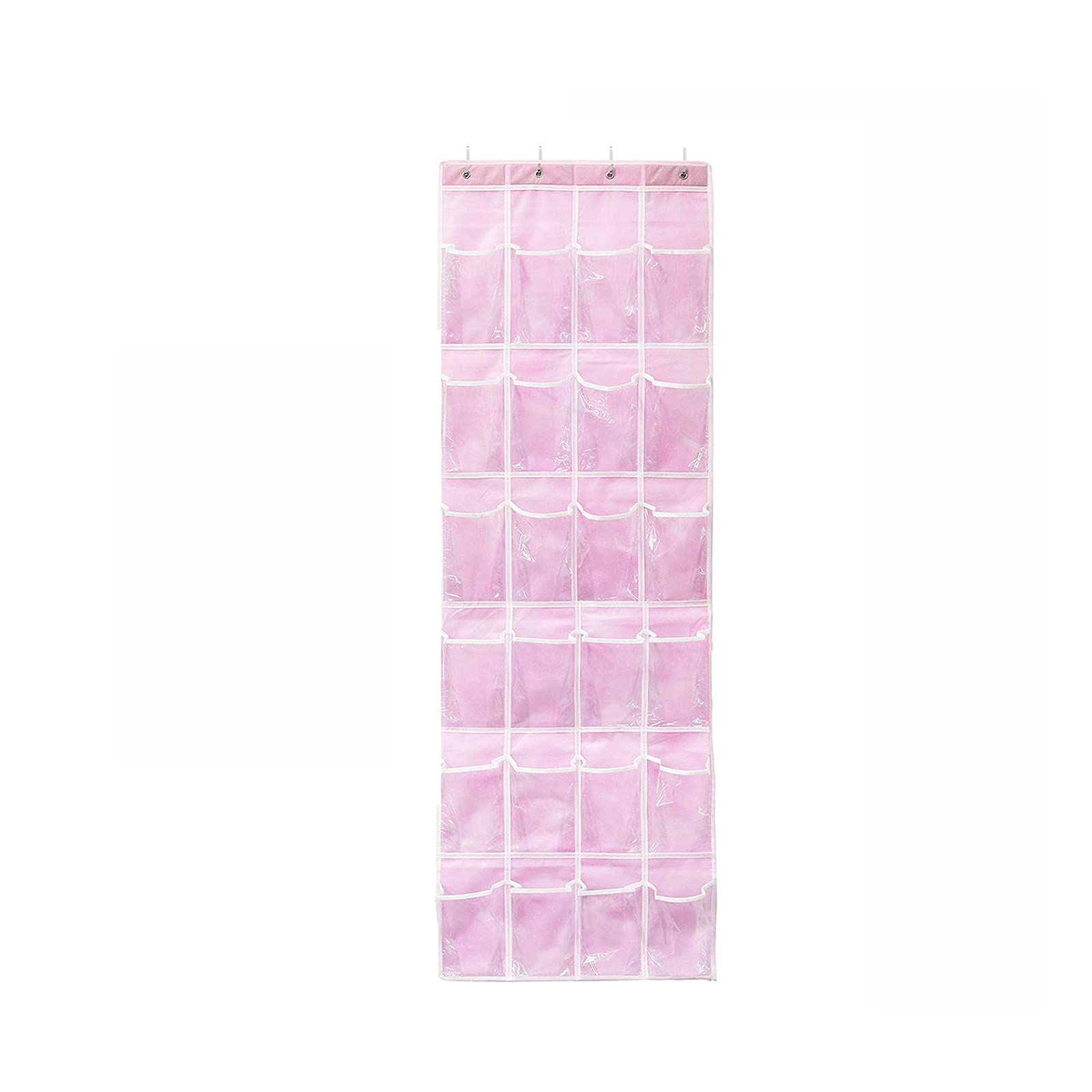 LIU Clear Over The Door Hanging Shoe Organizer - 24 Pockets Large Storage Bag with PVC Material in Pink | Perfect for Closet, Bedroom & Entryway Organization