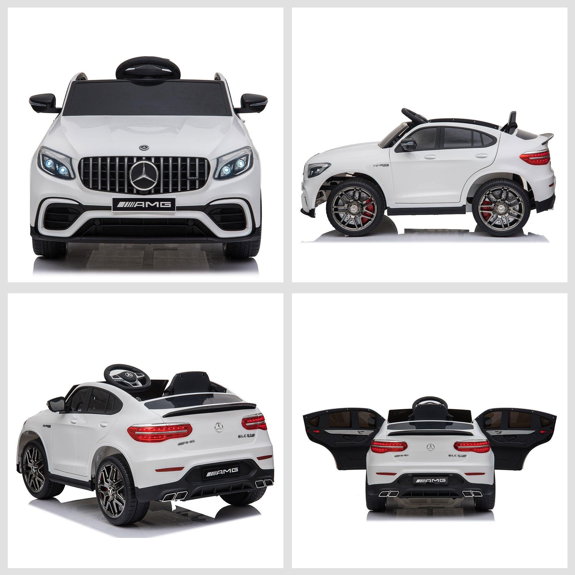 12V Mercedes Benz AMG GLC63S Coupe Electric Ride On Car for Toddlers - Remote Control, 2 Speed, MP3 Player, LED Lights & Horn - Perfect Birthday Gift for Boys & Girls (White) - Indoor & Outdoor Play, Backyard Fun, Park Adventures