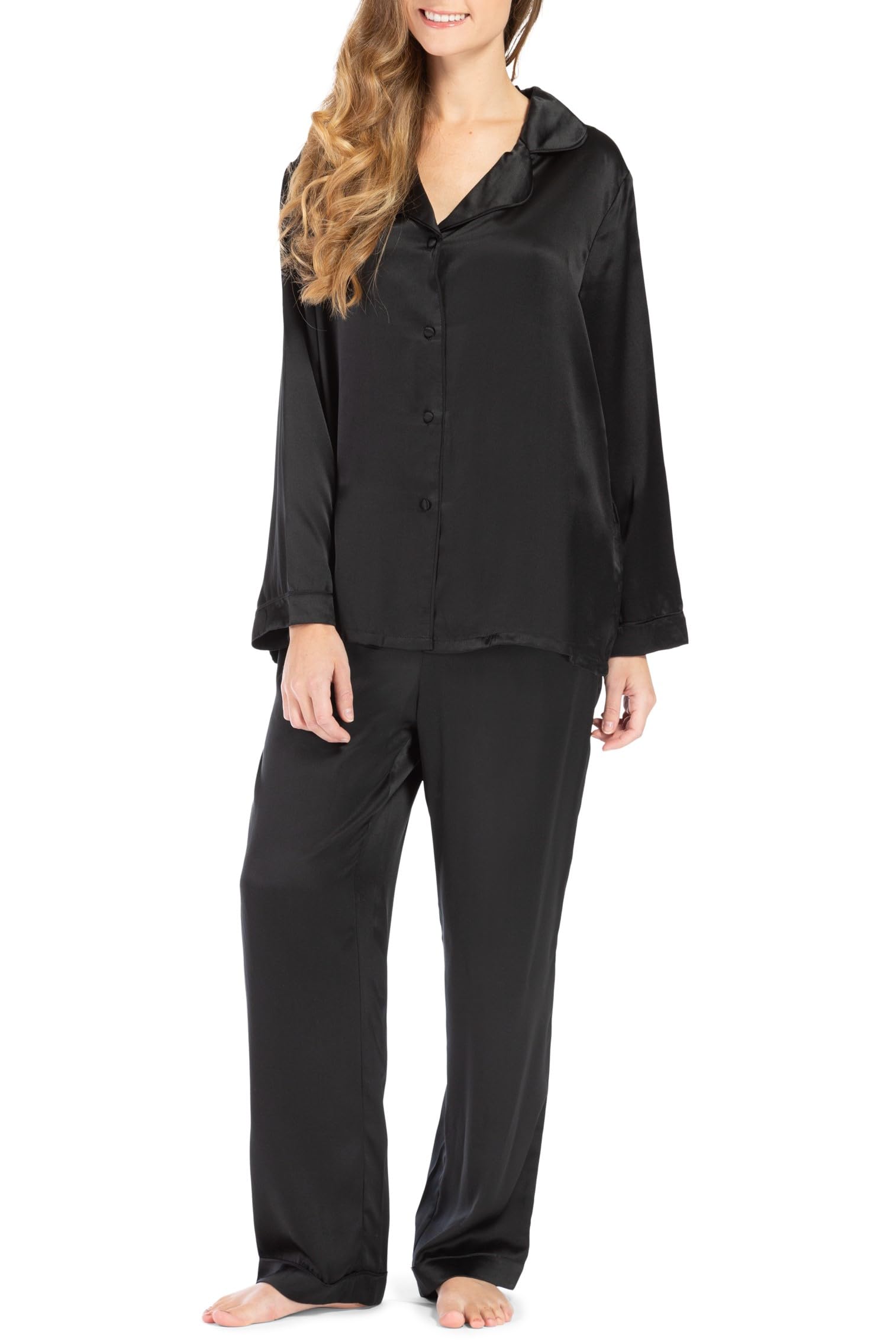 Fishers Finery Women's 100% Pure Mulberry Silk Long Sleeve Pajama Set - Soft Luxury Sleepwear with Gift Box for Comfortable Nights & Relaxing Evenings