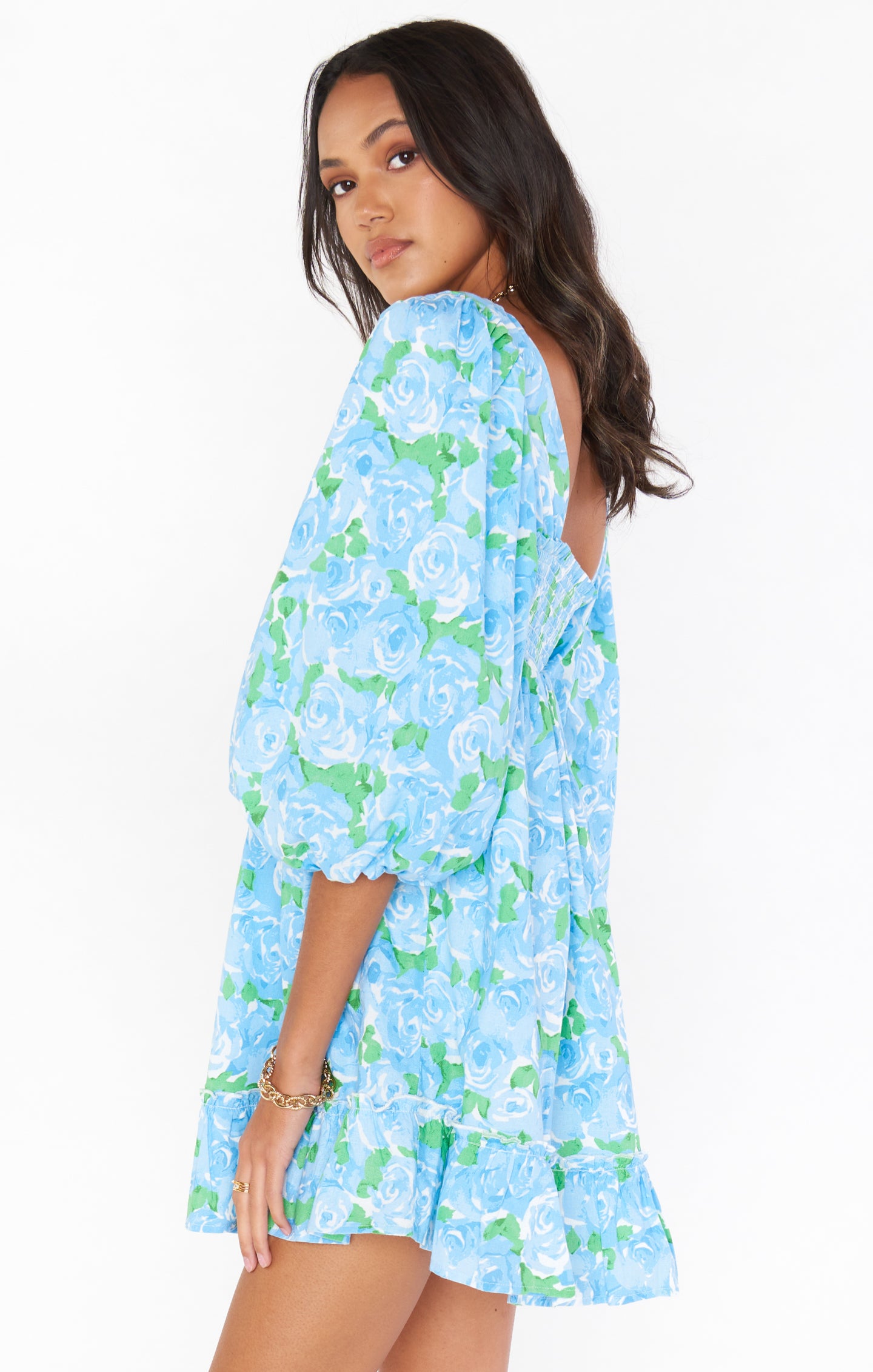 Elegant Mandi Mini Dress - Floral Blue Bridal Party Dress for Weddings, Bridal Showers & Special Occasions