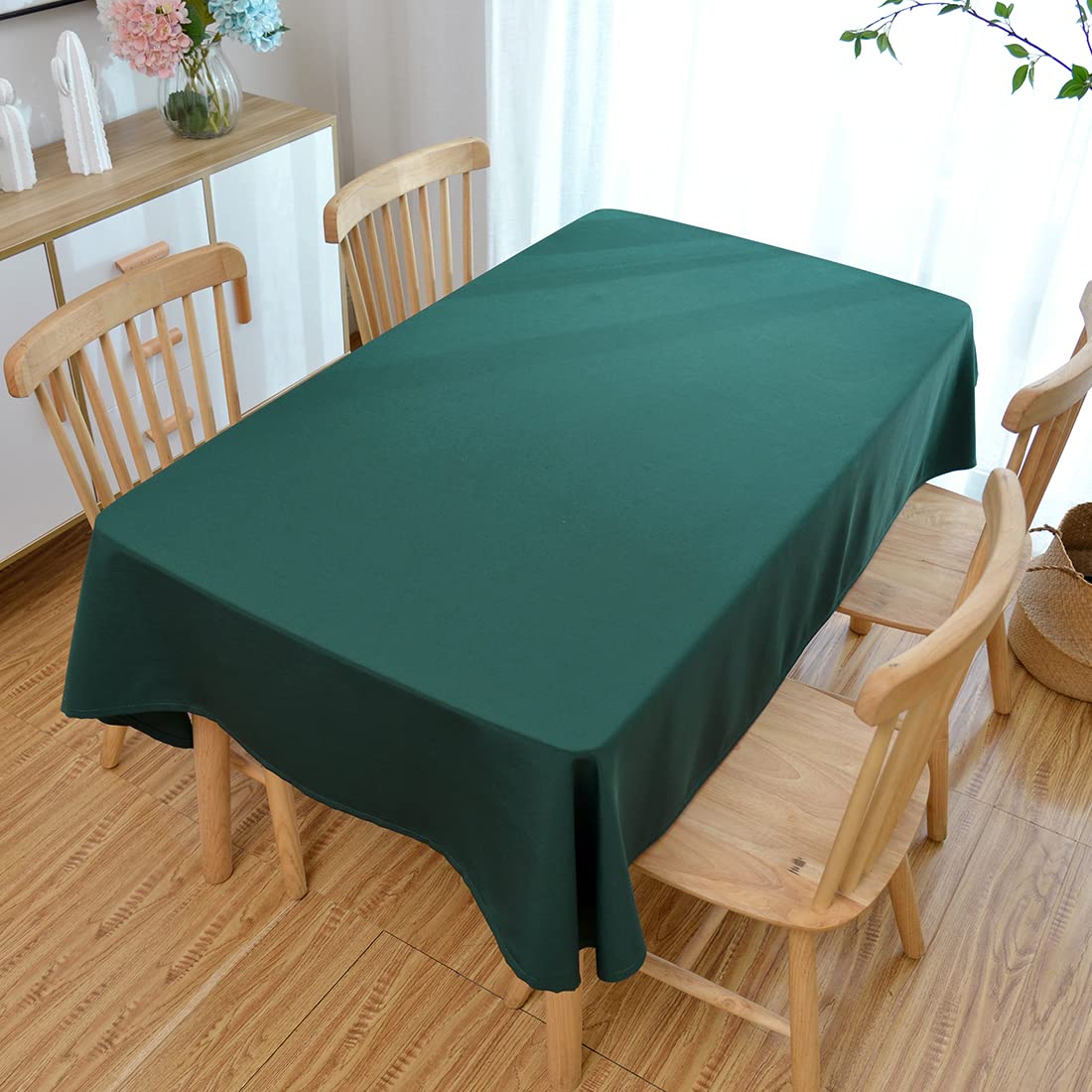 Premium Solid Color Rectangle Tablecloth - Washable, Water-Resistant Canvas Table Cover for Indoor & Outdoor Use (Dark Green, 55