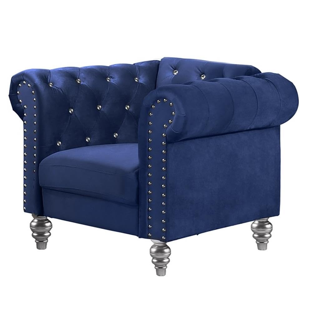 Emma Velvet Chesterfield Style Chair with Crystal Button Tufts - Royal Blue Classic Furniture for Living Room, Office & Lounge | Elegant Home Decor & Comfortable Seating