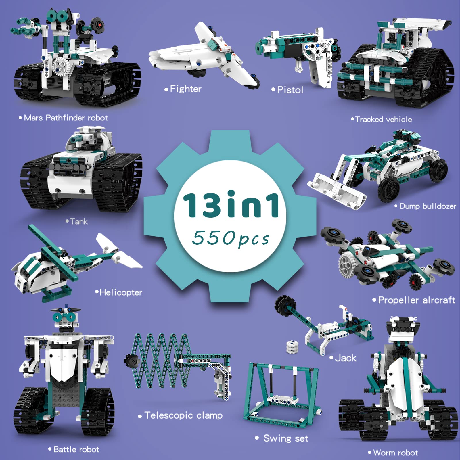 BEHOWL 13-in-1 STEM Robot Toy for Kids Ages 8-14 | Remote & App Controlled Science Building Block Set (550 PCS) | Educational Gift for Boys & Girls | Perfect for STEM Learning, Birthday Gifts & Creative Play