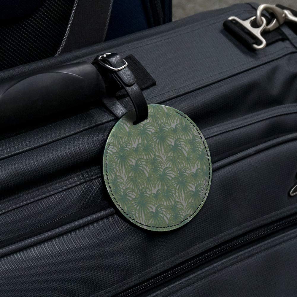 Round Leather Luggage Tag with Palm Tree Leaves Design - Durable Suitcase ID Tag for Carry-On Bags | Perfect for Travel, Vacation & Business Trips