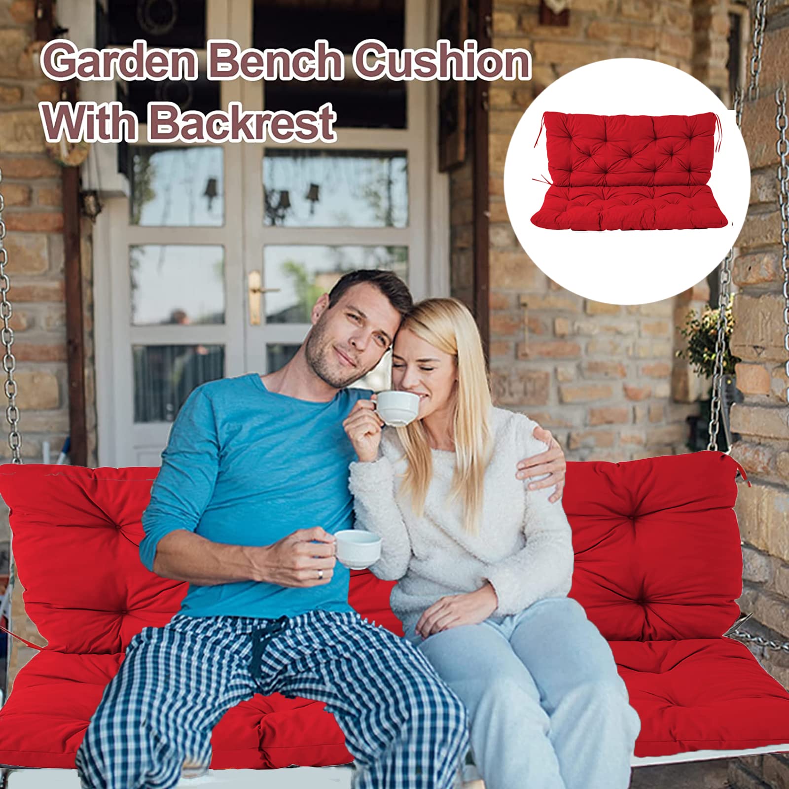 Premium 3-Seater Outdoor Swing Cushions with Backrest - Waterproof Replacement Cushion for Patio Loveseat/Settee (59