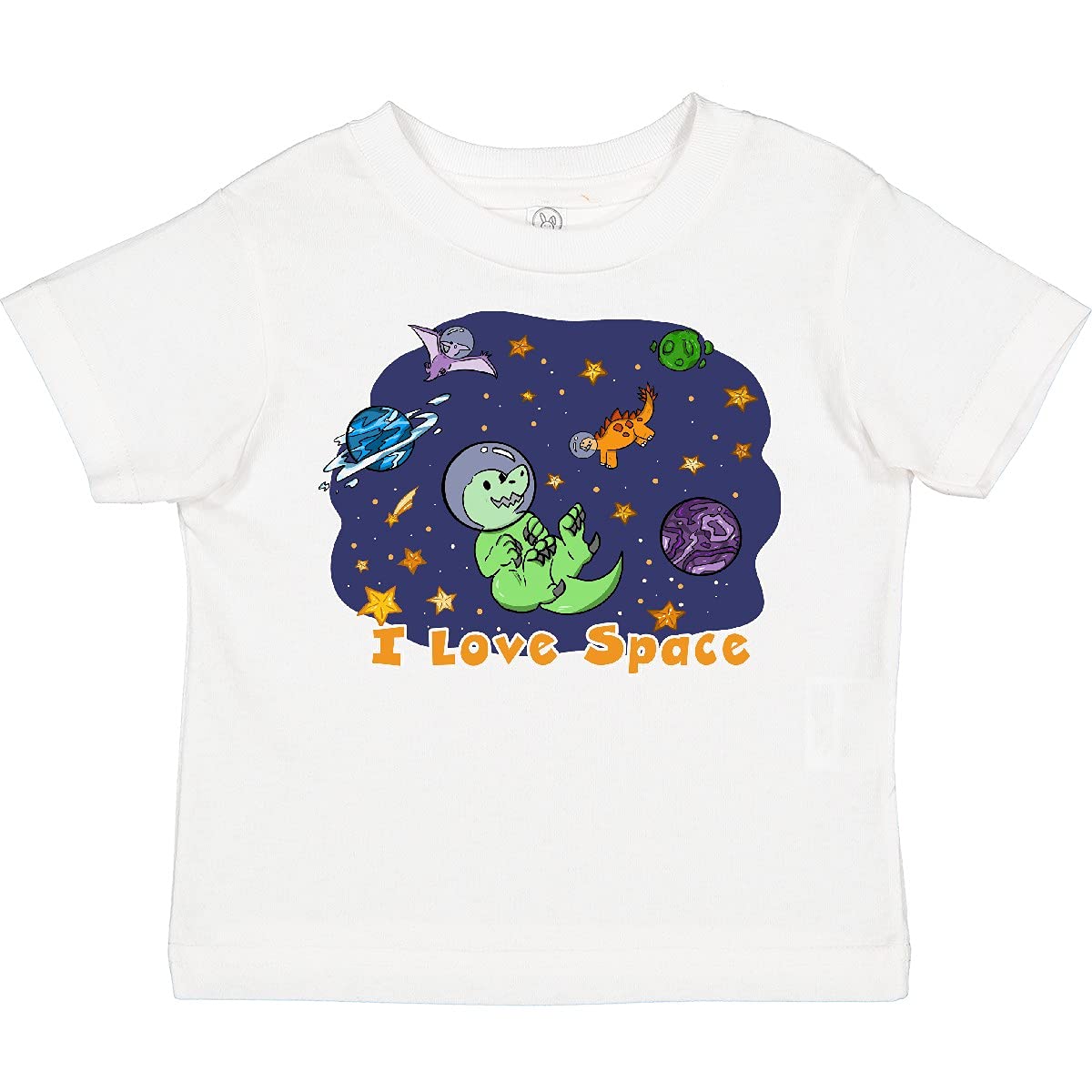 Inktastic I Love Space Cute Dinosaur and Planets Toddler T-Shirt - Fun Astronaut Theme Cotton Tee for Kids, Boys & Girls - Perfect for School, Playdates & Space-Themed Birthday Parties