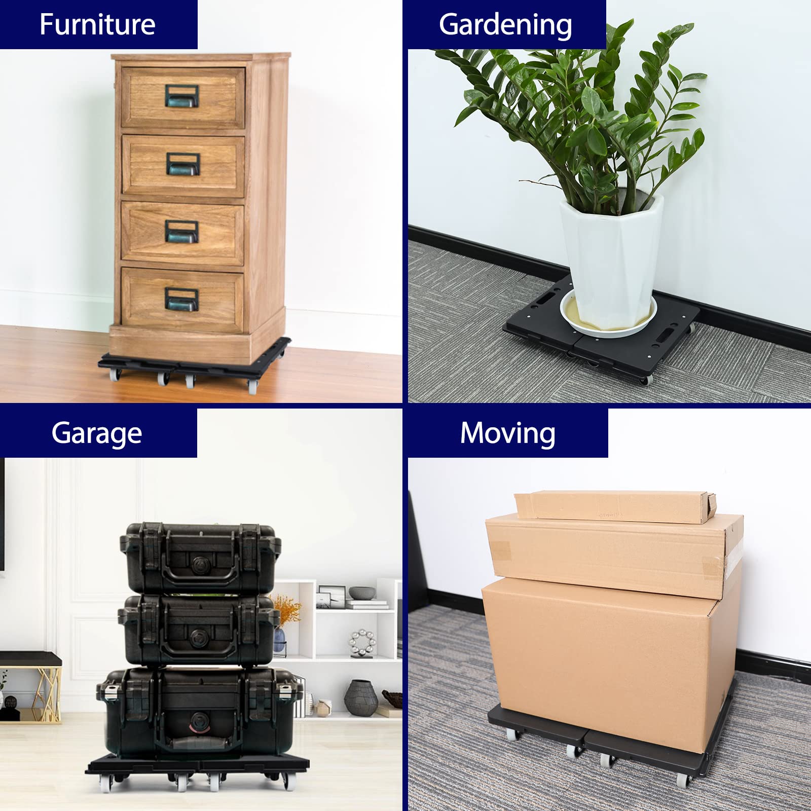 Nellyke 4-Pack Furniture Dolly with Wheels - 500Lbs Capacity Heavy Duty Appliance Movers, Connectable Flat Moving Dollies for Sofa, Refrigerator & Piano - Portable Home & Office Moving Equipment