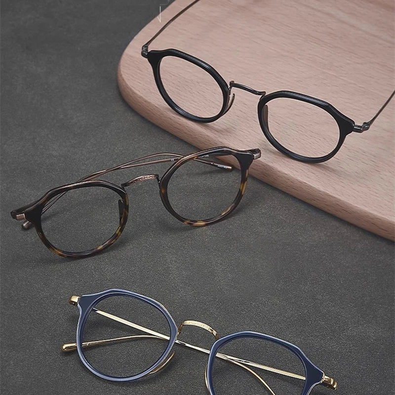Black Titanium Acetate Full Rim Flat Top Oval Eyeglasses for Men - Stylish & Durable Frame (Model 4213) | Perfect for Work, Reading & Everyday Fashion