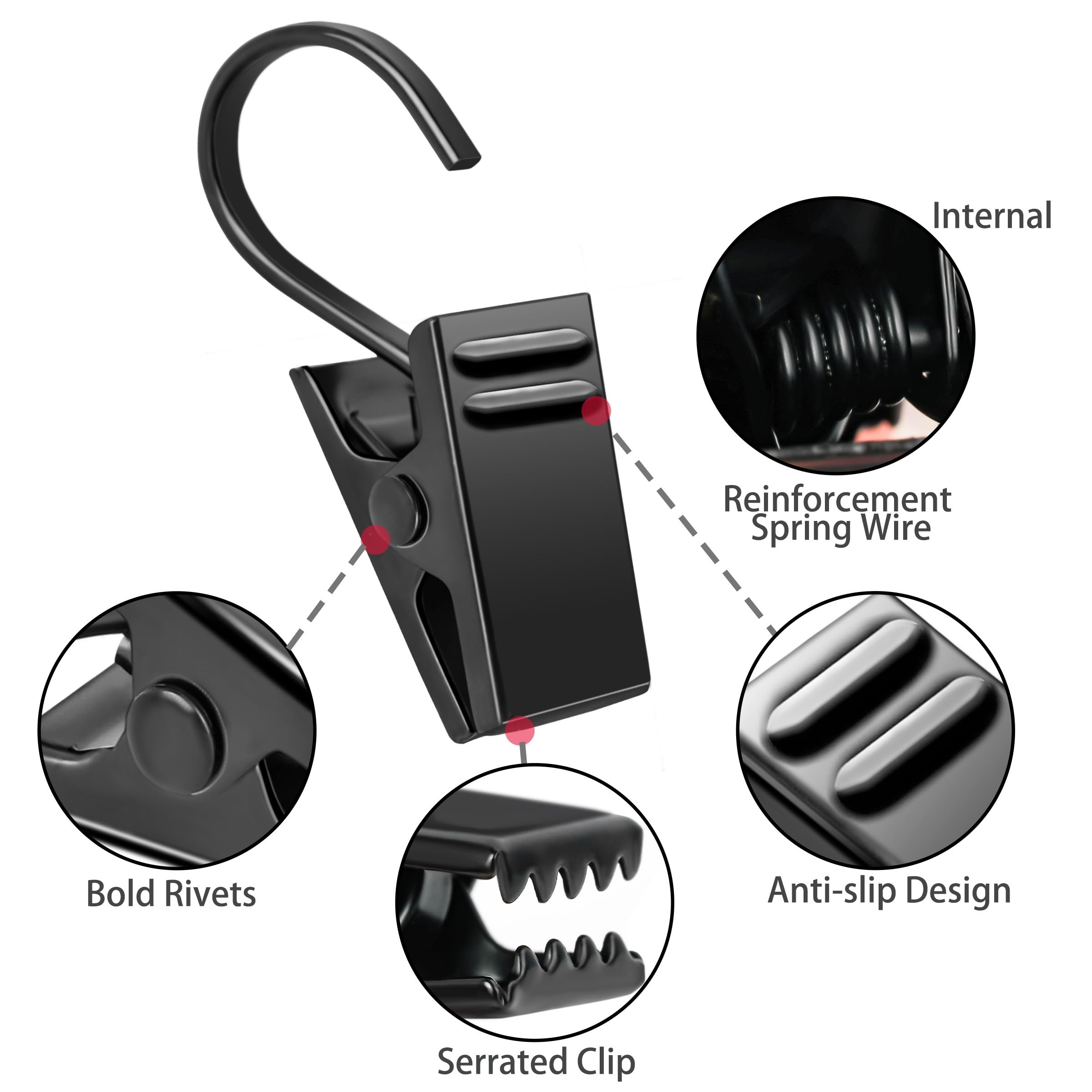 VRSS Black Curtain Hanging Clips - 30 Pack Heavy Duty Hook Clips for Home Decor, Photo Display, Art Craft Hanging & Party String Lights - Perfect for Bedroom, Living Room, Wedding & Event Decoration