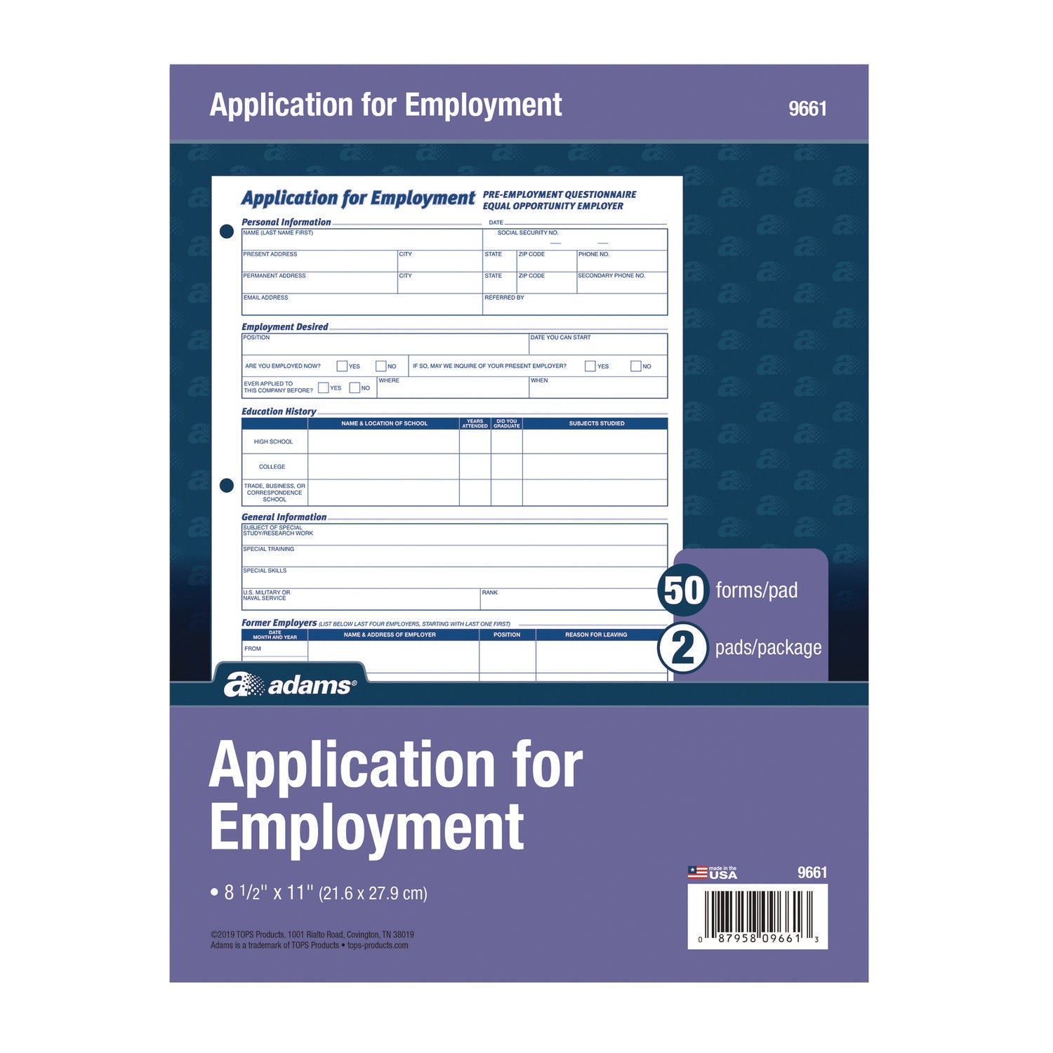 Adams® Employment Application Forms - 1 Part (No Carbon Copy), 11
