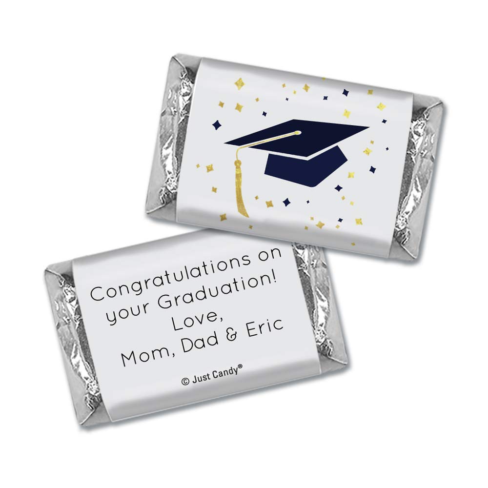 Personalized Graduation Hershey's Miniatures Chocolate Candy Bars (75 Count) - Navy Cap & Confetti - Perfect for Graduation Parties, School Events & Gift Baskets
