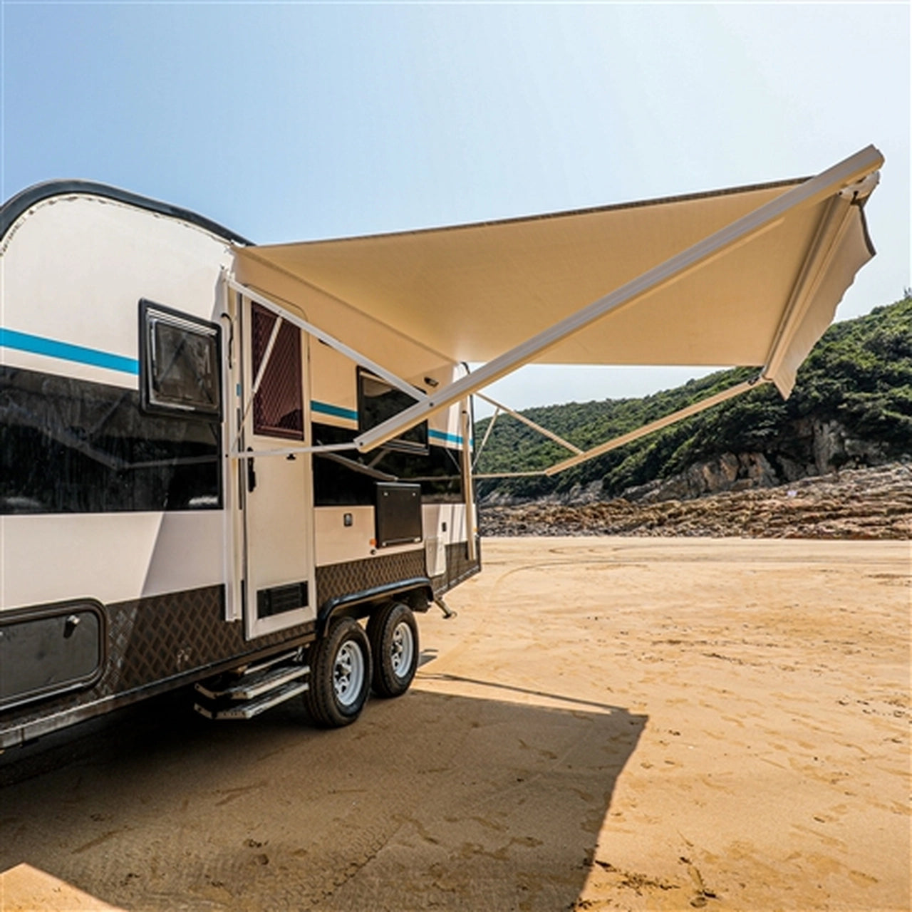 Motorized Retractable RV Awning 10x8 Feet - Grey - Perfect for Outdoor Camping & RV Travel Accessories