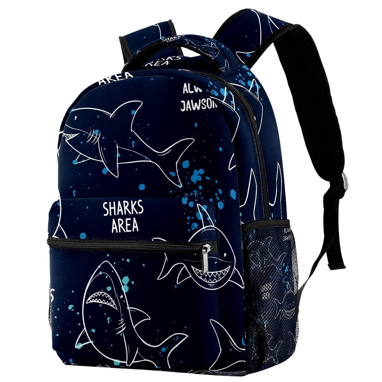 Hand Drawn Sharks Backpack - 14 Inch Stylish Laptop Daypack for School, Work & Travel | Waterproof Casual Backpack for Men, Women, Teens | Perfect for College, Office, Commuting & Outdoor Adventures