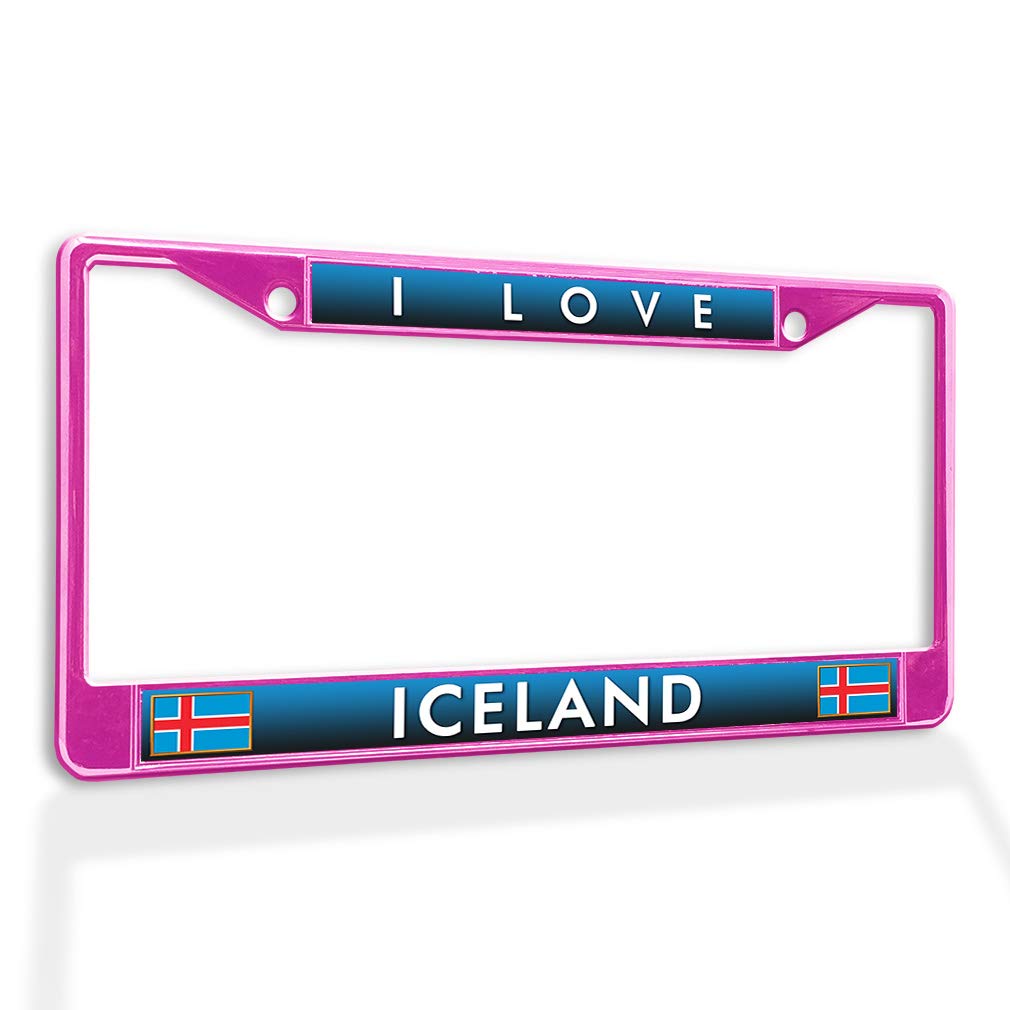 Premium Metal Insert License Plate Frame - I Love Iceland Design, Weatherproof & Durable Car Accessories (Hot Pink, 2 Holes) - Perfect for Road Trips & Showing National Pride