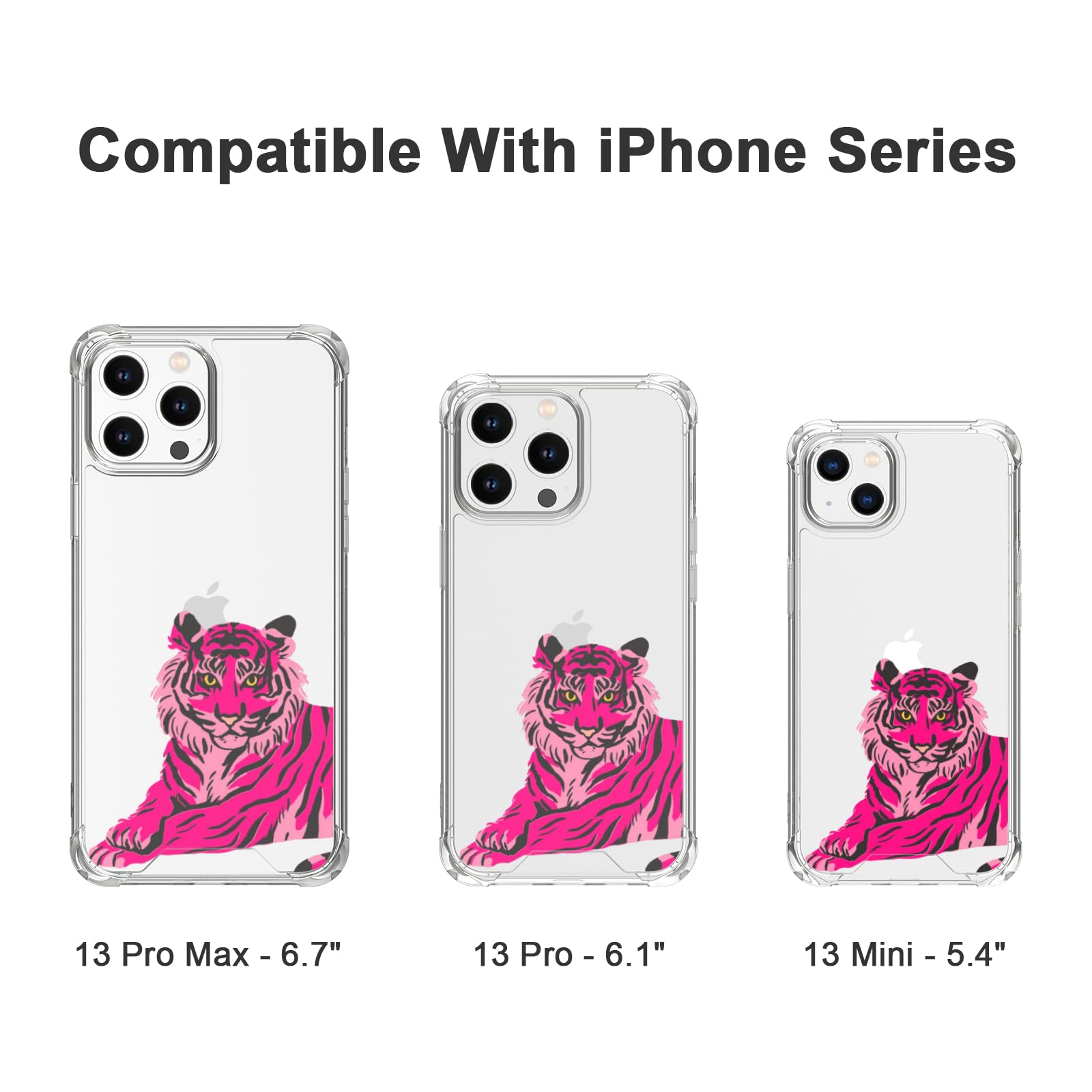 Pink Tiger Phone Case for iPhone 12/13 Mini/Pro/Max/XR - Cute Artistic Painting Design Hard PC with TPU Bumper - Trendy Clear Phone Cover for Women & Girls - Perfect for School, Work & Everyday Use