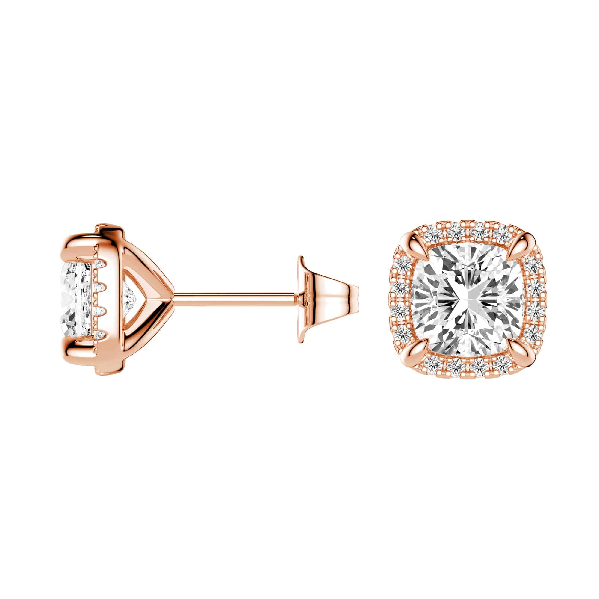 Cushion Cut Moissanite Shadow Halo Stud Earrings for Women - 14K White Gold Wedding, Anniversary & Party Jewelry Gift