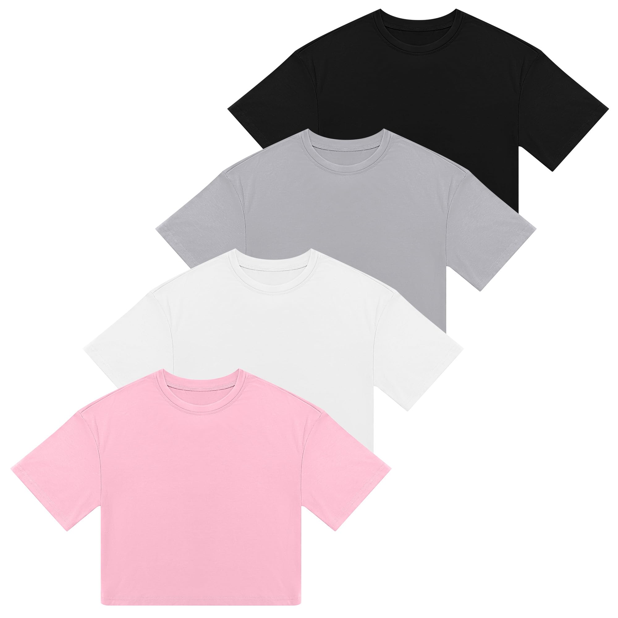 Riyiper 4 Pack Women's Half Sleeve Crop Tops - Casual Crew Neck Plain T-Shirts for Spring & Summer | Workout, Yoga, Office & Everyday Wear