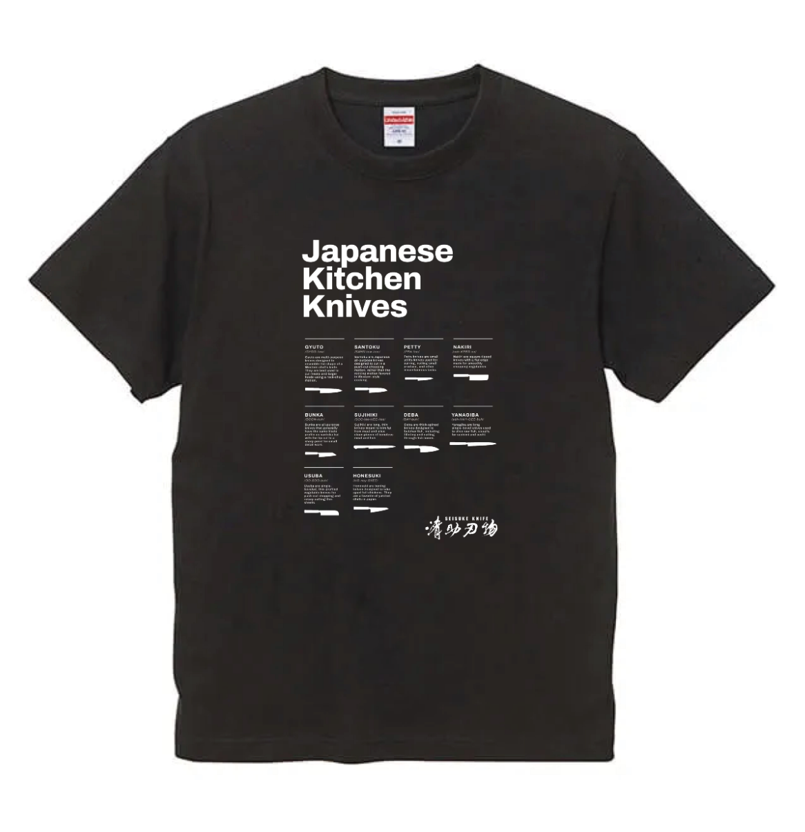Seisuke Knife Types Graphic T-Shirt - Black, Size M | Stylish Anime & Streetwear for Casual Wear & Cosplay